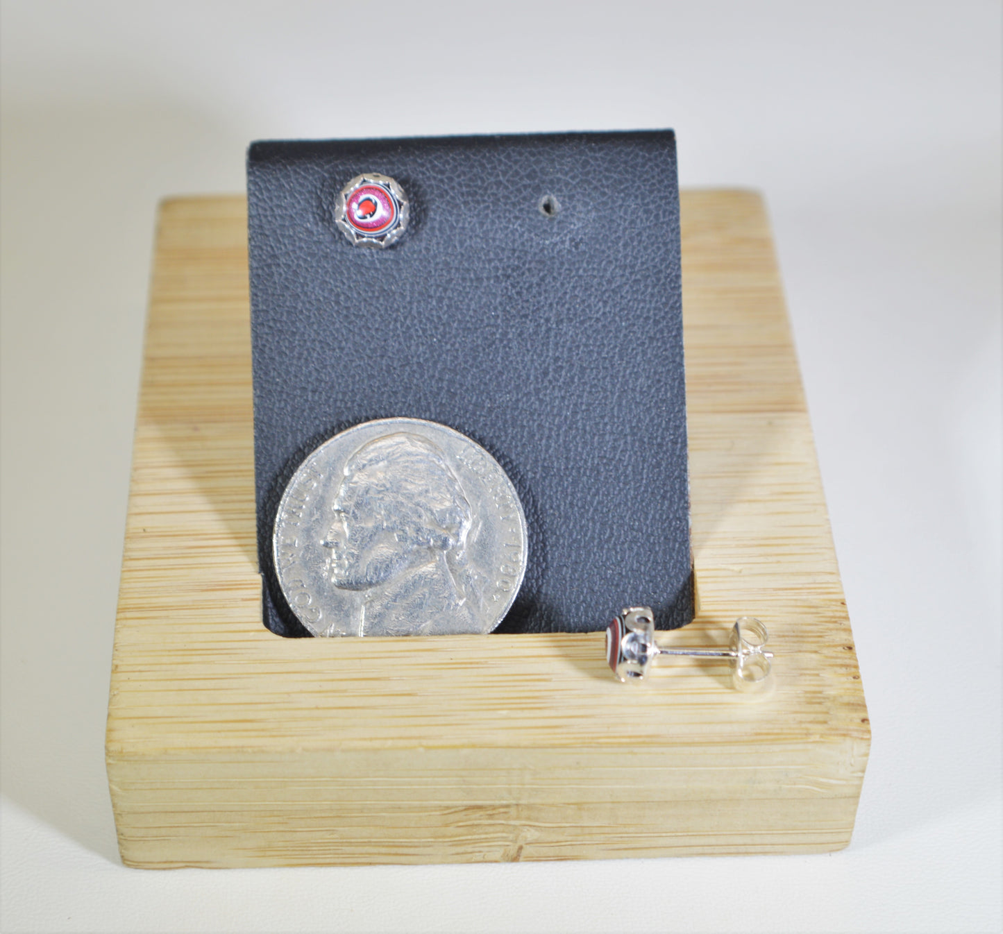 Fordite Earring, Solid Silver, pink and red, Ohio Motor Fordite, Fordite Stud Earring