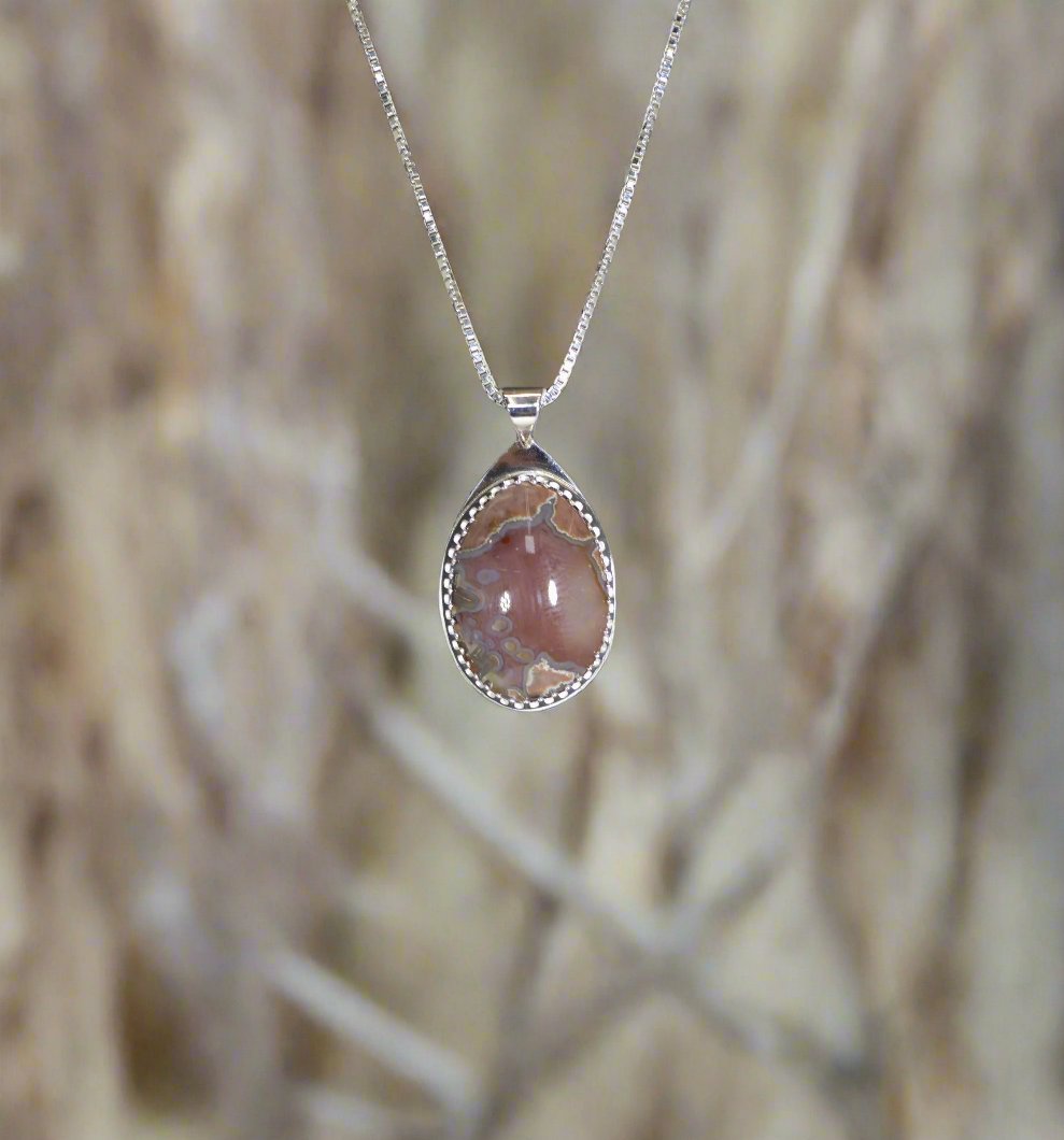 Agate Necklace, Silver Solid 925, Agate Silver Necklace, Baker Thunder Egg, New Mexico Agate Geode, Artisan Handmade Silver Agate Necklace