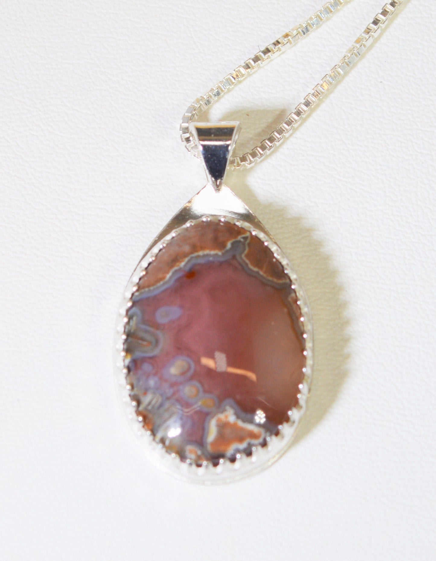 Agate Necklace, Silver Solid 925, Agate Silver Necklace, Baker Thunder Egg, New Mexico Agate Geode, Artisan Handmade Silver Agate Necklace
