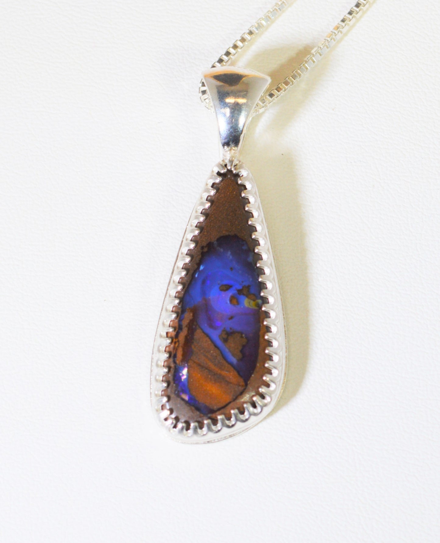 Opal Necklace, Silver Opal Pendant, Queensland Boulder Opal, Australian Opal, Solid 925 Silver, Artisan Handmade, Wisconsin Handmade