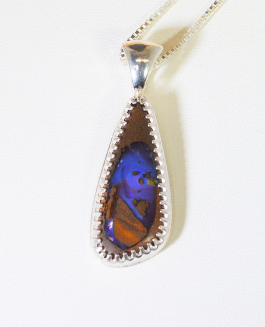 Opal Necklace, Silver Opal Pendant, Queensland Boulder Opal, Australian Opal, Solid 925 Silver, Artisan Handmade, Wisconsin Handmade
