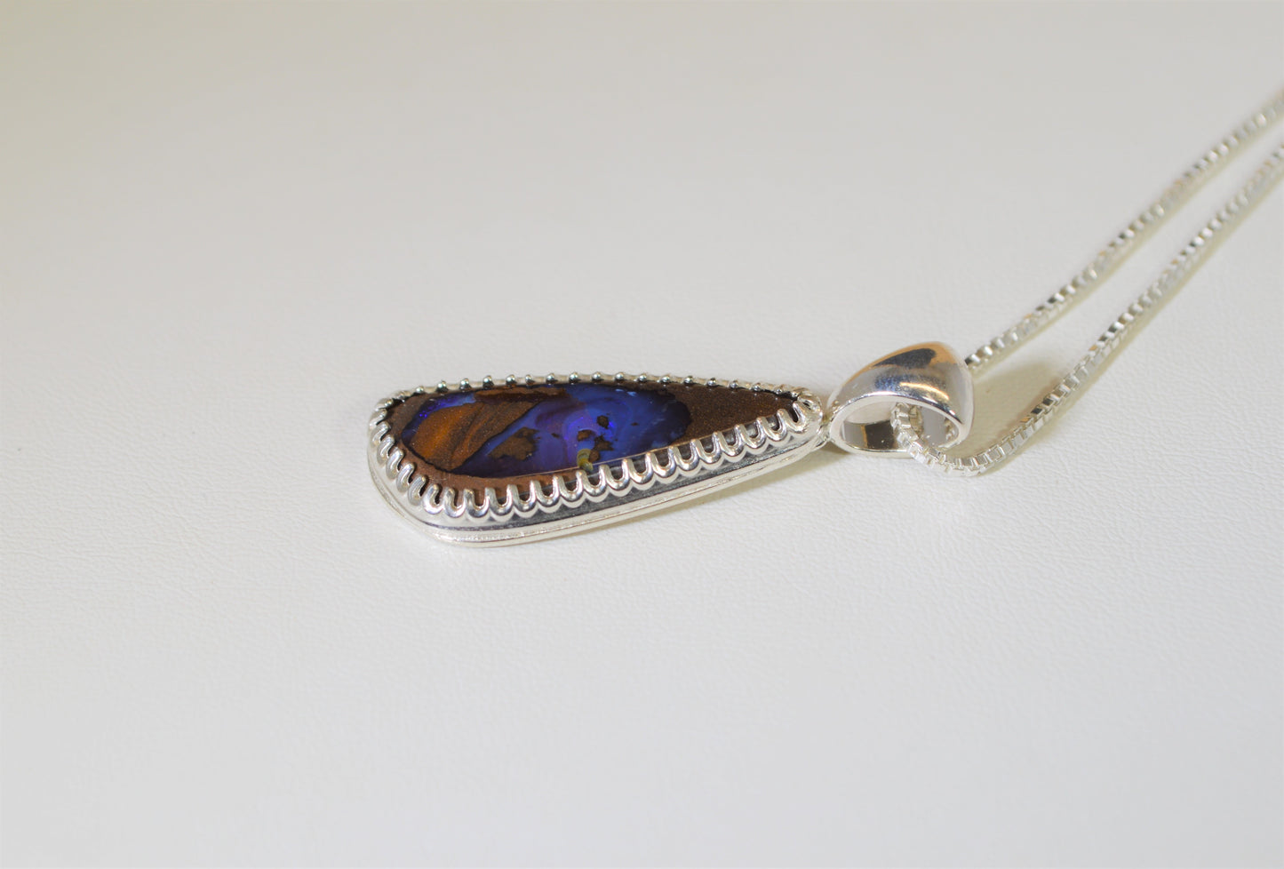Opal Necklace, Silver Opal Pendant, Queensland Boulder Opal, Australian Opal, Solid 925 Silver, Artisan Handmade, Wisconsin Handmade