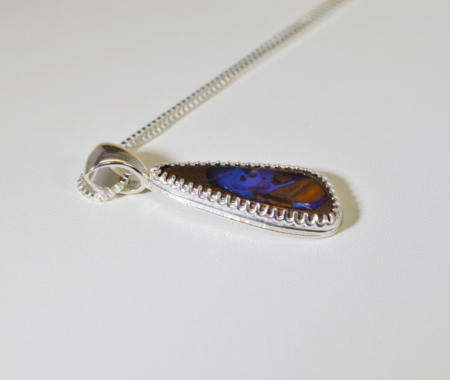 Opal Necklace, Silver Opal Pendant, Queensland Boulder Opal, Australian Opal, Solid 925 Silver, Artisan Handmade, Wisconsin Handmade