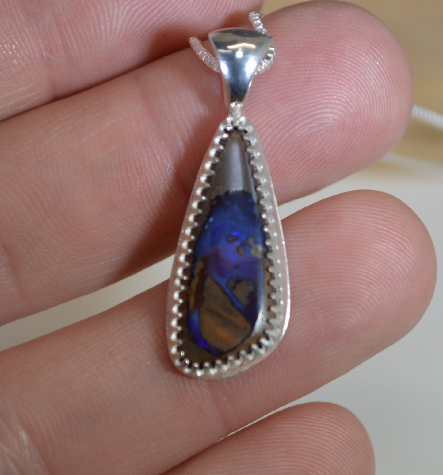 Opal Necklace, Silver Opal Pendant, Queensland Boulder Opal, Australian Opal, Solid 925 Silver, Artisan Handmade, Wisconsin Handmade