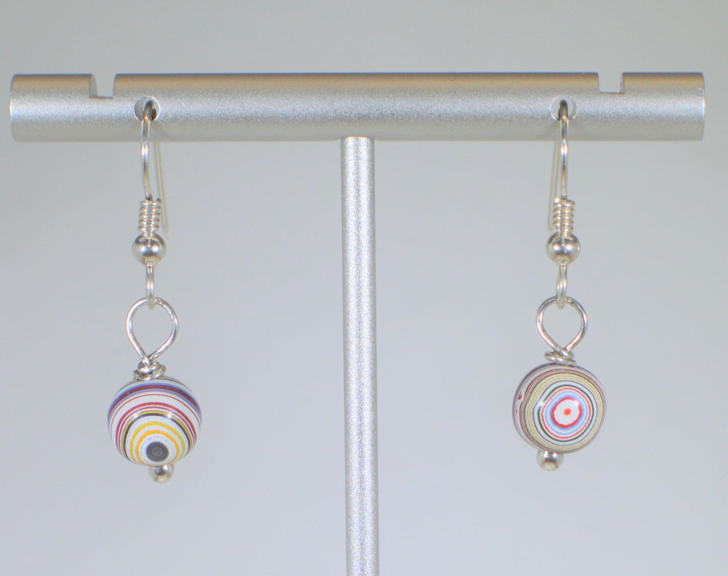 Fordite Bead Earrings, USA Handmade, Surgical Steel Ear Wires, EB94