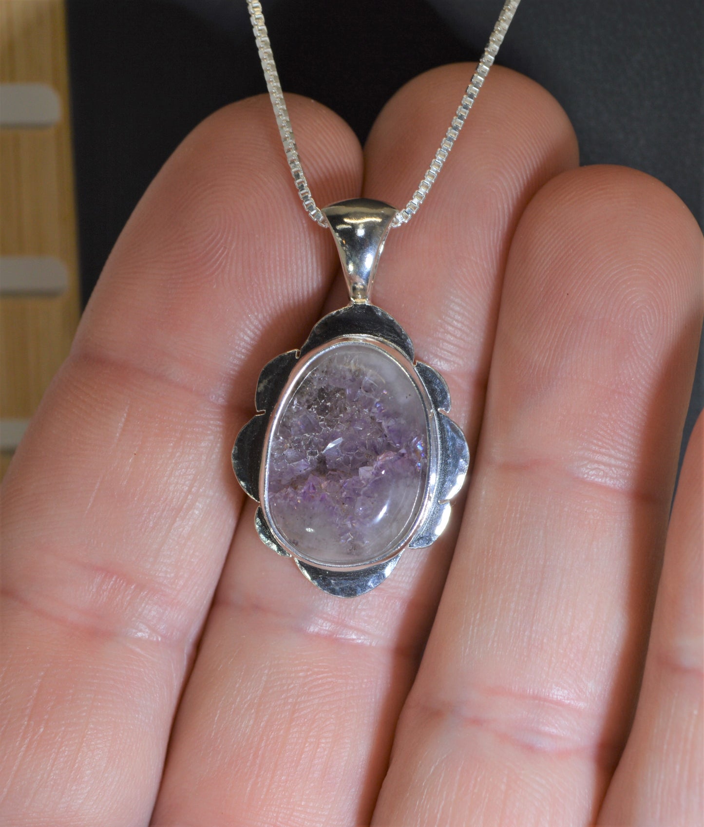 Amethyst Geode Necklace, Solid Silver, Thunder Bay Amethyst Geode, Amethyst Silver Necklace, ES11