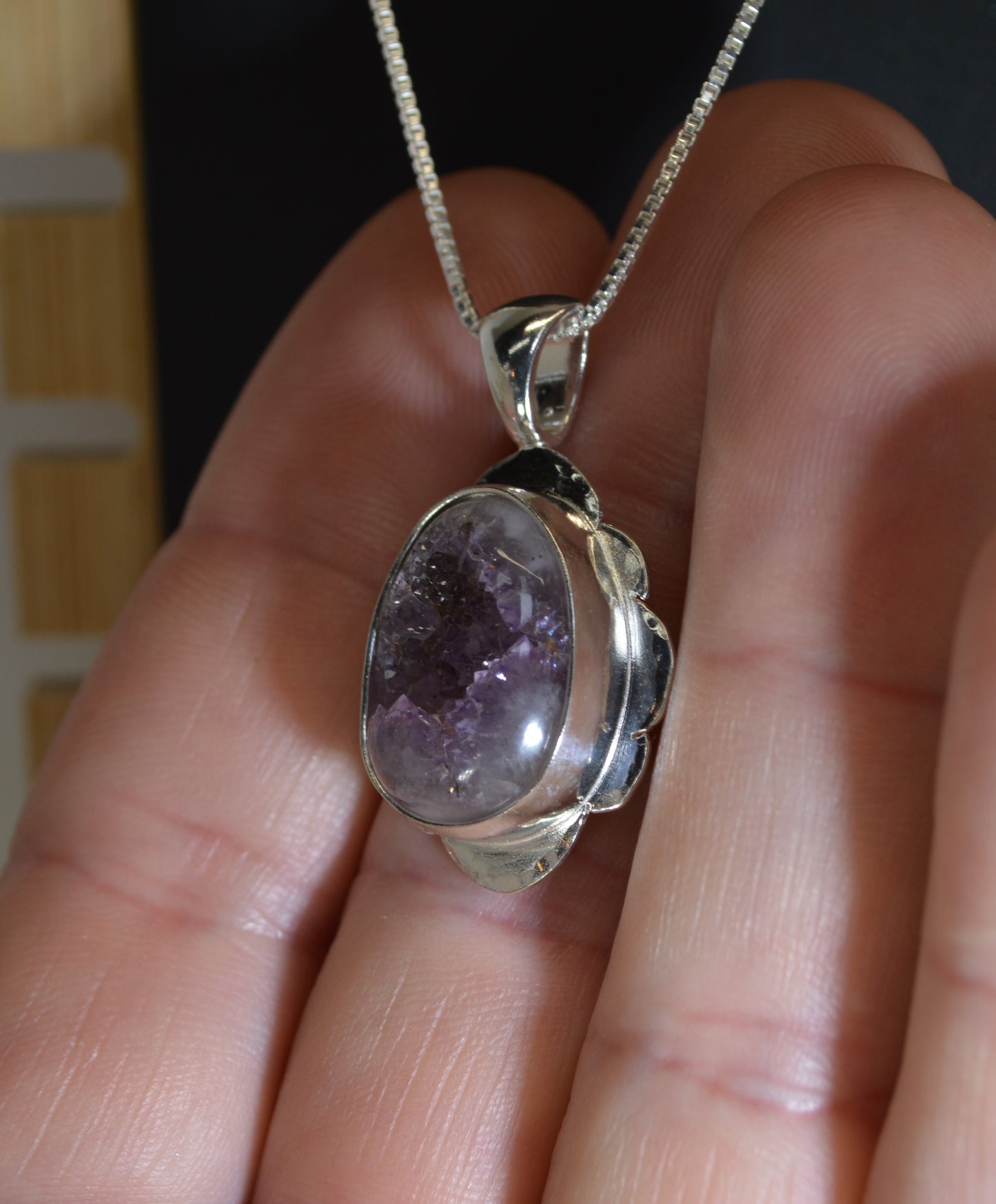 Amethyst Geode Necklace, Solid Silver, Thunder Bay Amethyst Geode, Amethyst Silver Necklace, ES11