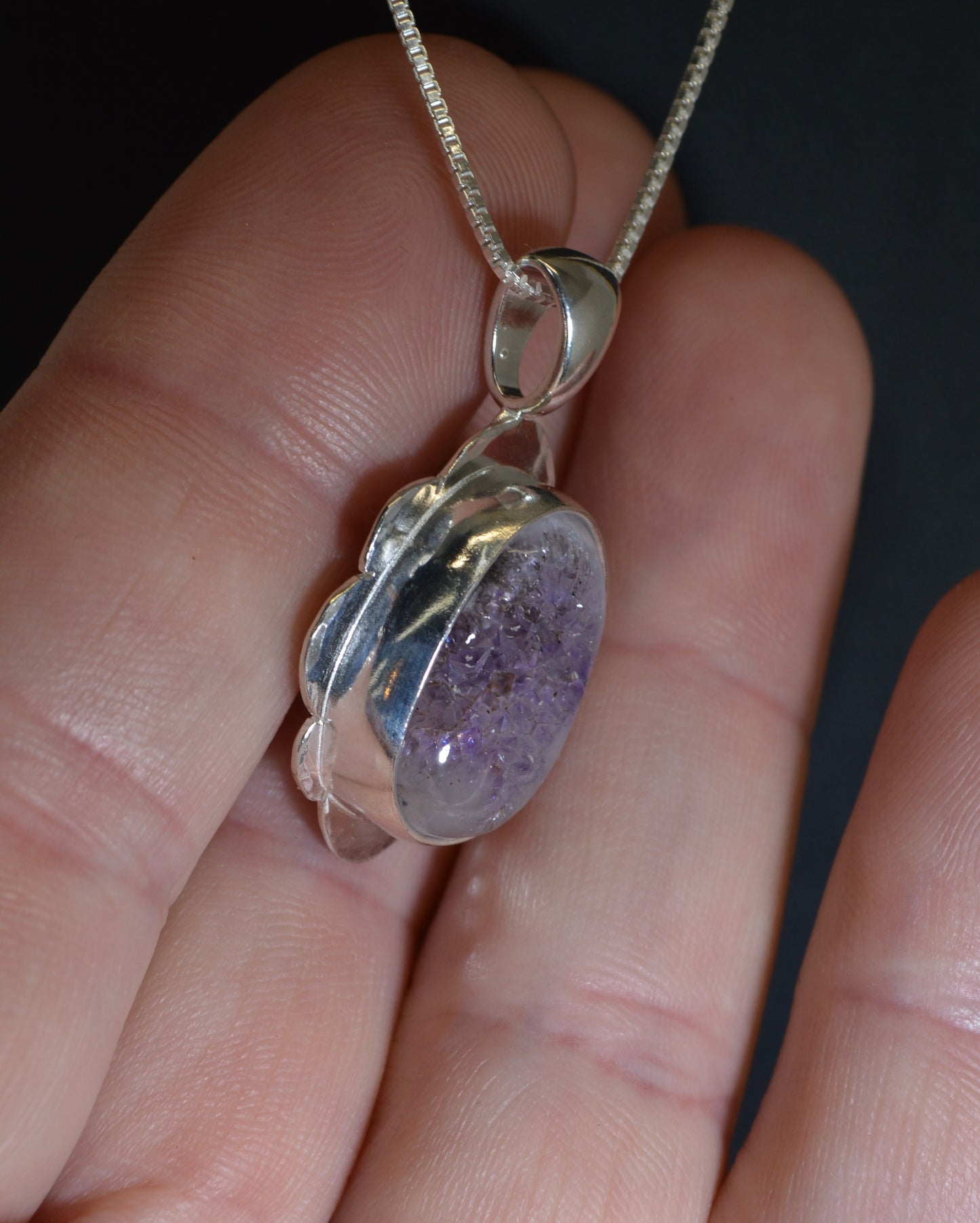 Amethyst Geode Necklace, Solid Silver, Thunder Bay Amethyst Geode, Amethyst Silver Necklace, ES11