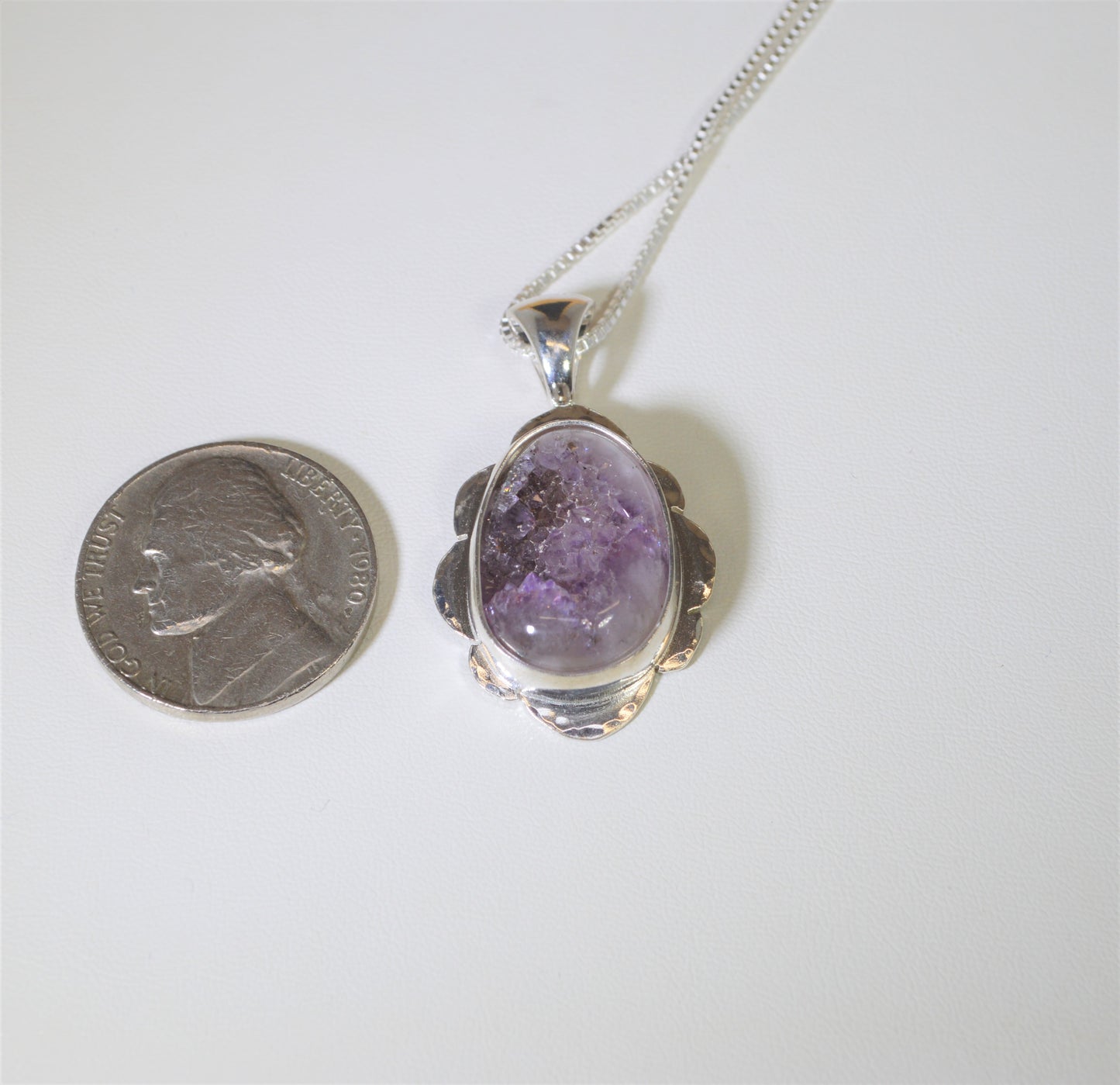 Amethyst Geode Necklace, Solid Silver, Thunder Bay Amethyst Geode, Amethyst Silver Necklace, ES11