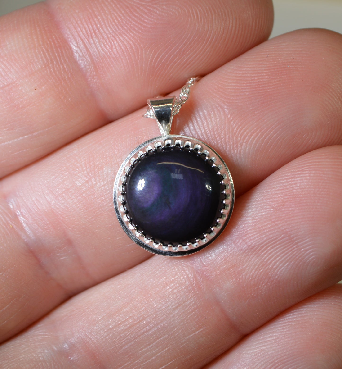 Velvet Obsidian Necklace, Solid Silver, USA Handmade in Wisconsin, Obsidian Necklace
