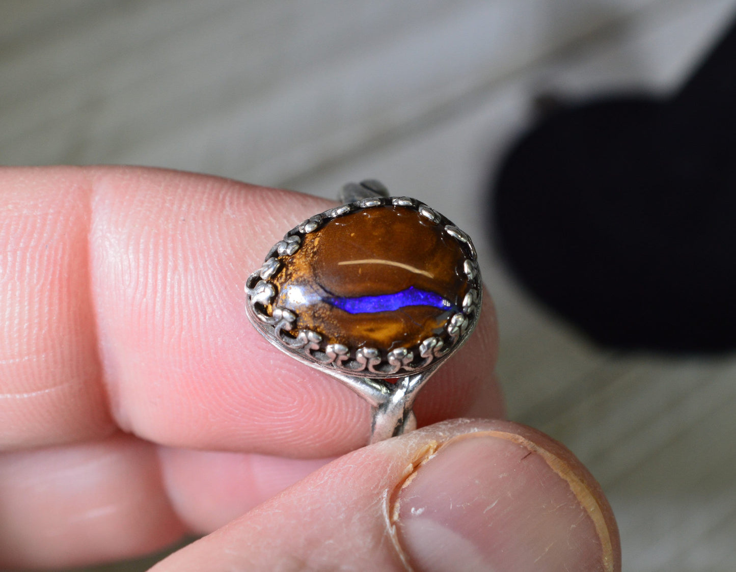 Boulder Opal Ring, 925 Silver Solid, Opal Ring, Queensland Opal Ring, Natural Opal RIng, Blue Opal