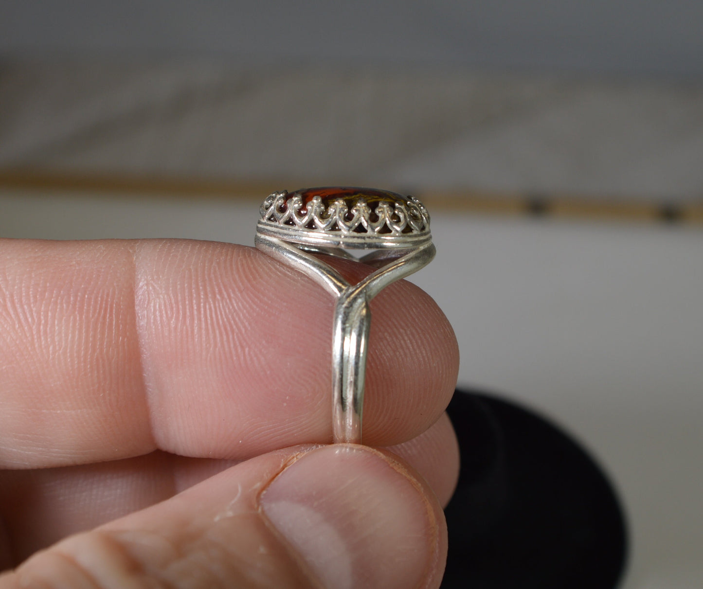 California Agate Ring, Red and Yellow, Ethically Sourced, W/O