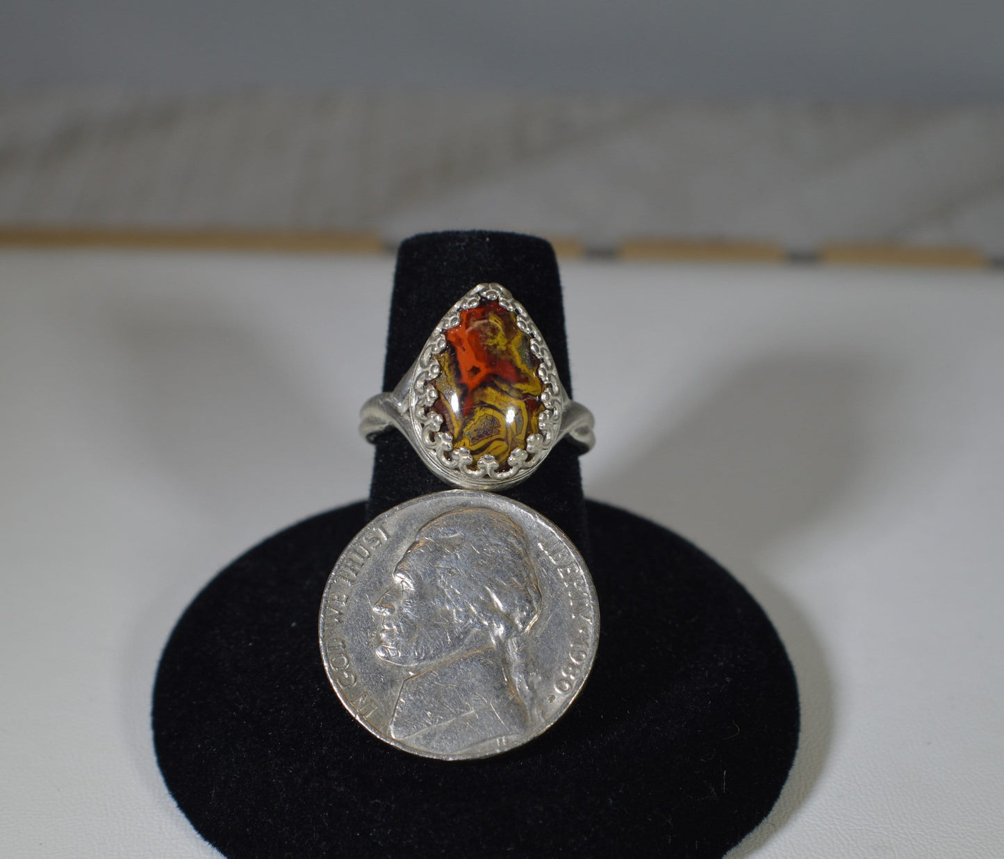 California Agate Ring, Red and Yellow, Ethically Sourced, W/O