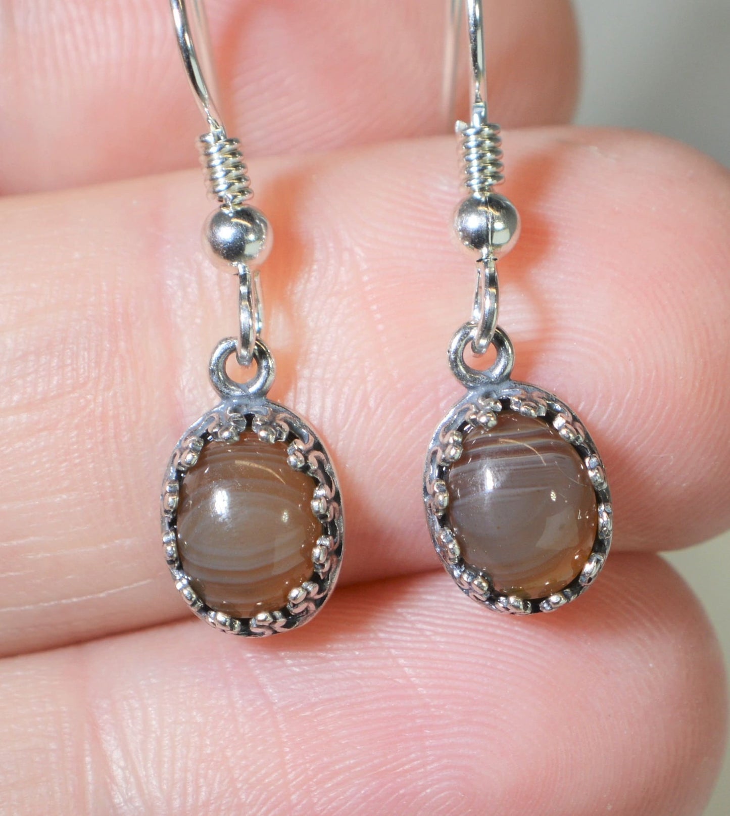 Lake Superior Agate Earring, Sterling Silver Dangle Agate Earring, Wisconsin Handmade, Tiny Earring