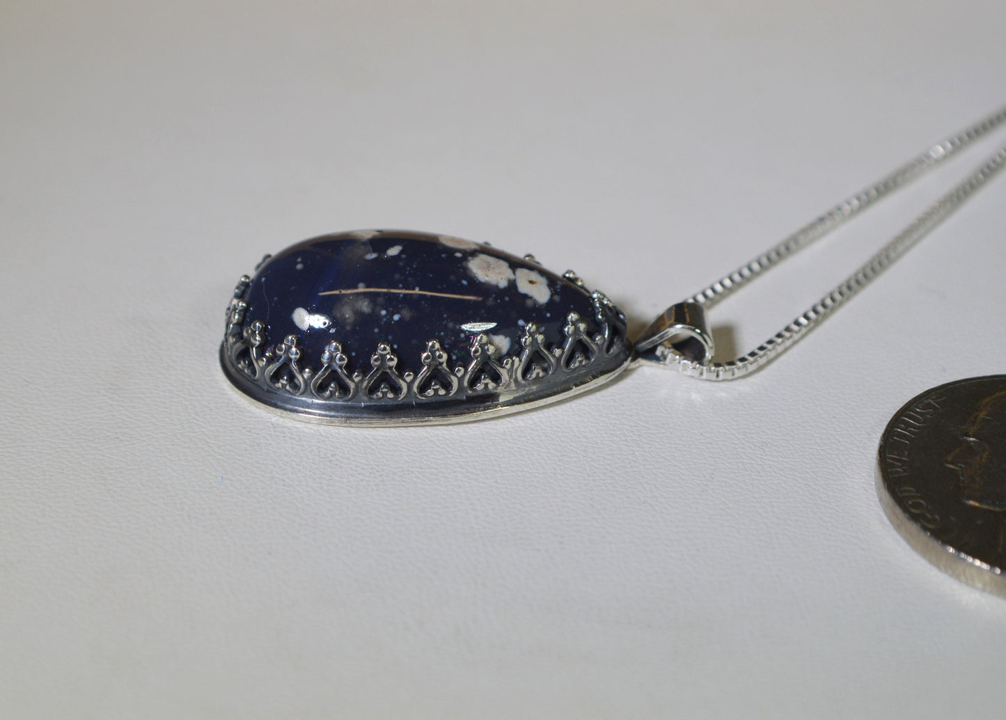 Leland Blue Necklace, Solid Silver 925, Wisconsin Leeland Blue, Leeland Blue Pendant, Recycled, Wearable History, ES12