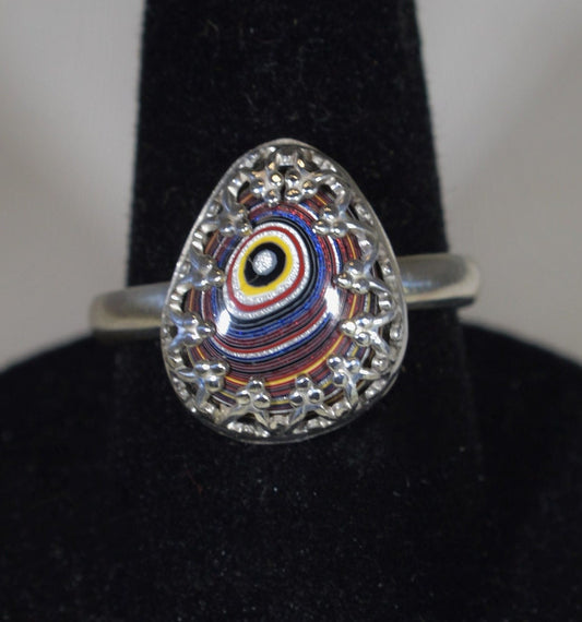 Fordite Ring, Size 7, Solid 925 Silver, Corvettite Fordite W/O W229