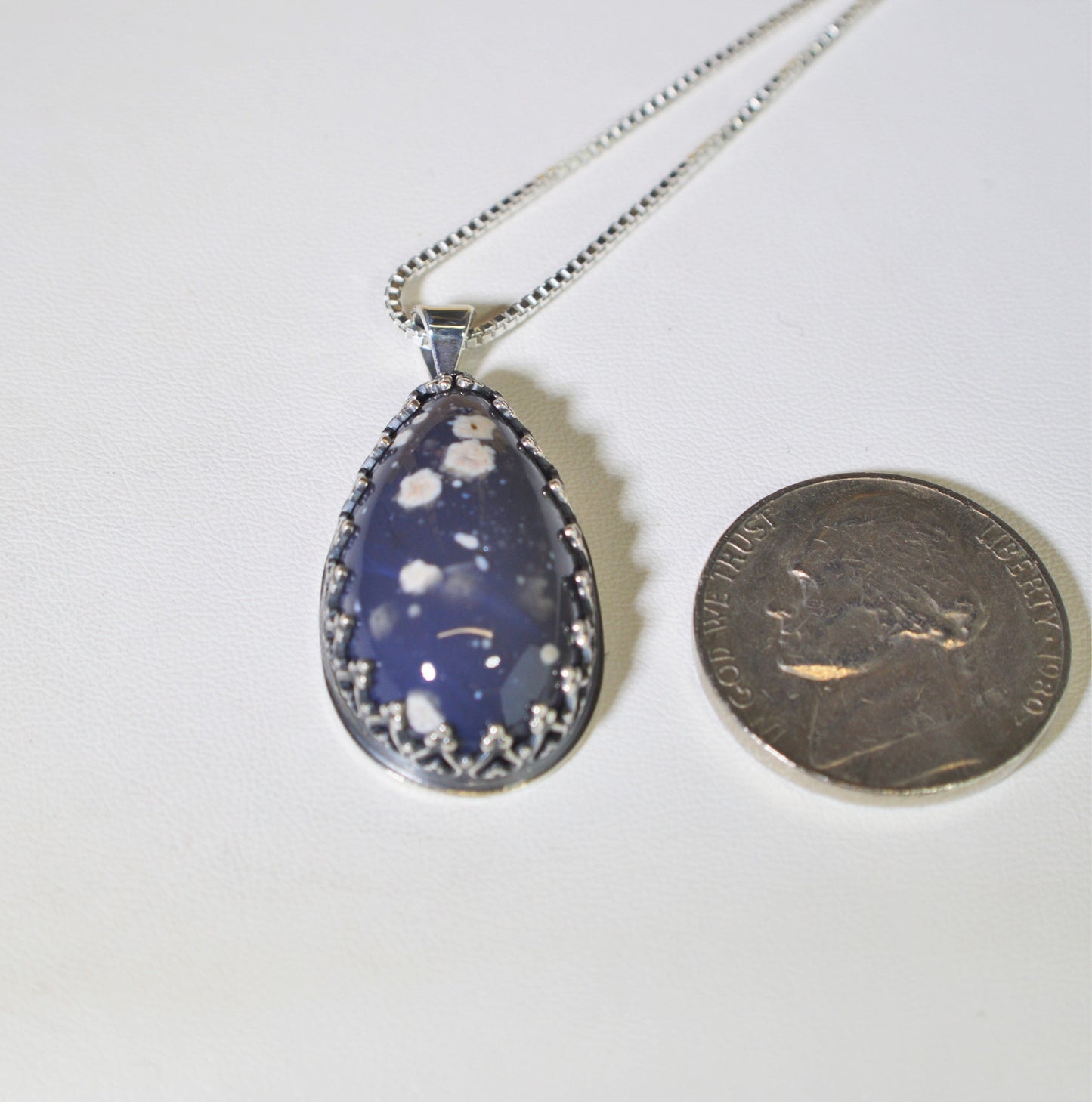 Leland Blue Necklace, Solid Silver 925, Wisconsin Leeland Blue, Leeland Blue Pendant, Recycled, Wearable History, ES12