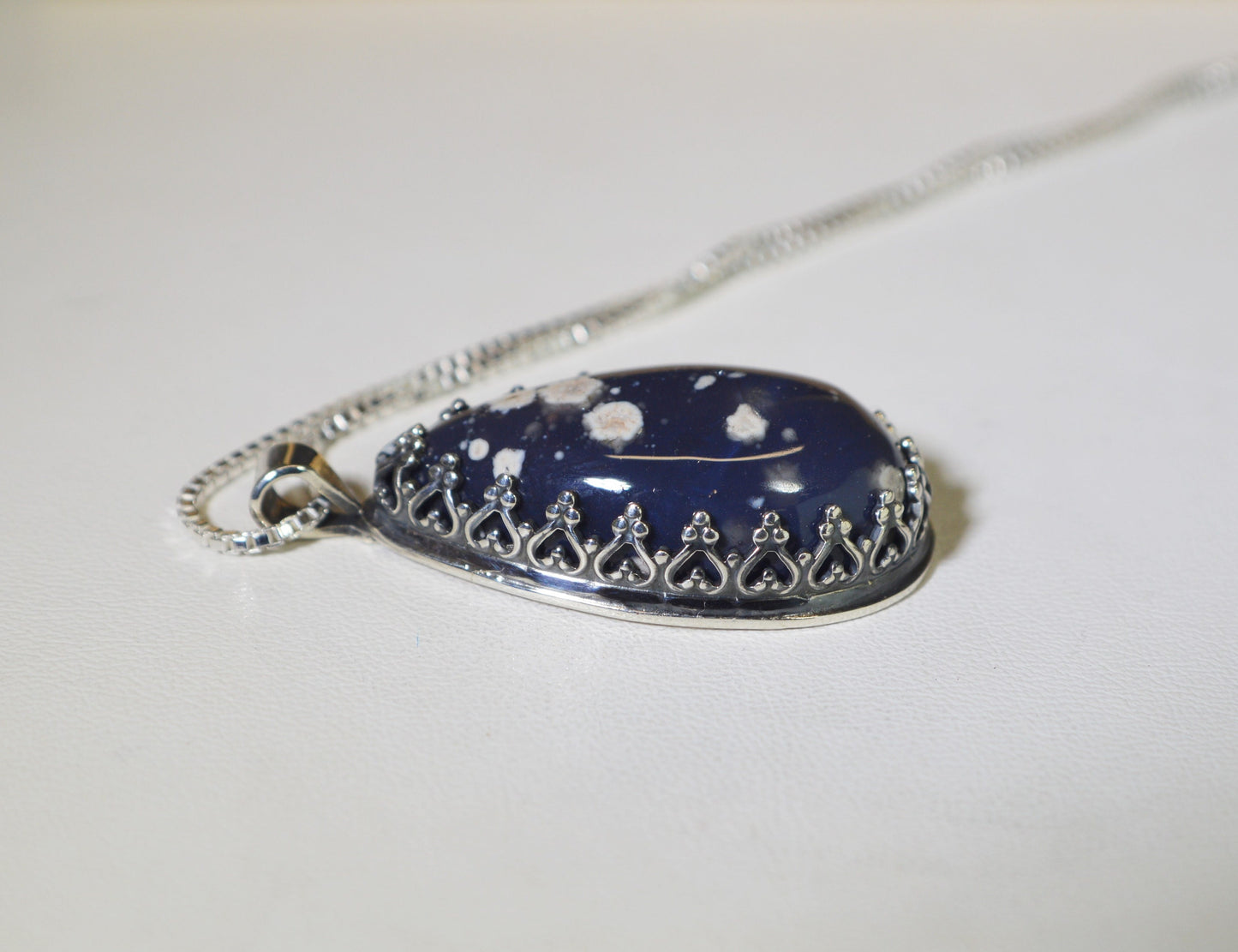 Leland Blue Necklace, Solid Silver 925, Wisconsin Leeland Blue, Leeland Blue Pendant, Recycled, Wearable History, ES12