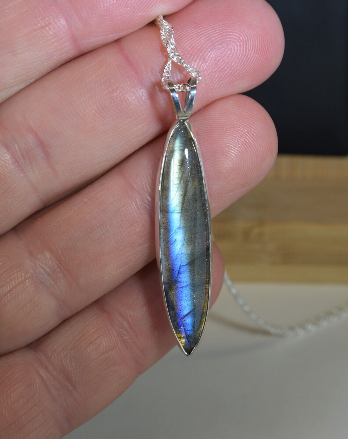 Labradorite Necklace, Solid Sterling Silver, W/O