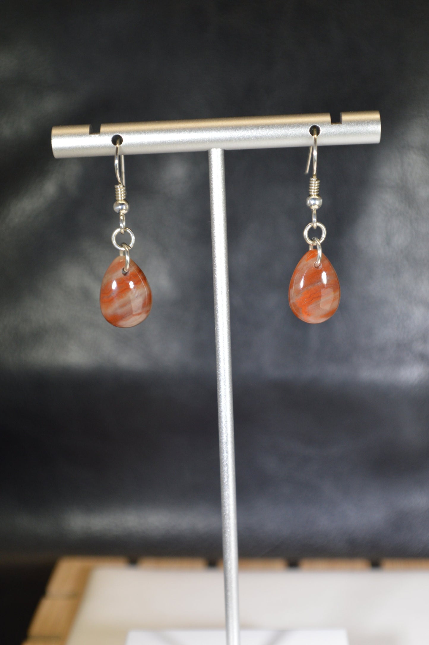 Arizona Rainbow Petrified Wood Earrings, .925 Argentium Silver, W/O W