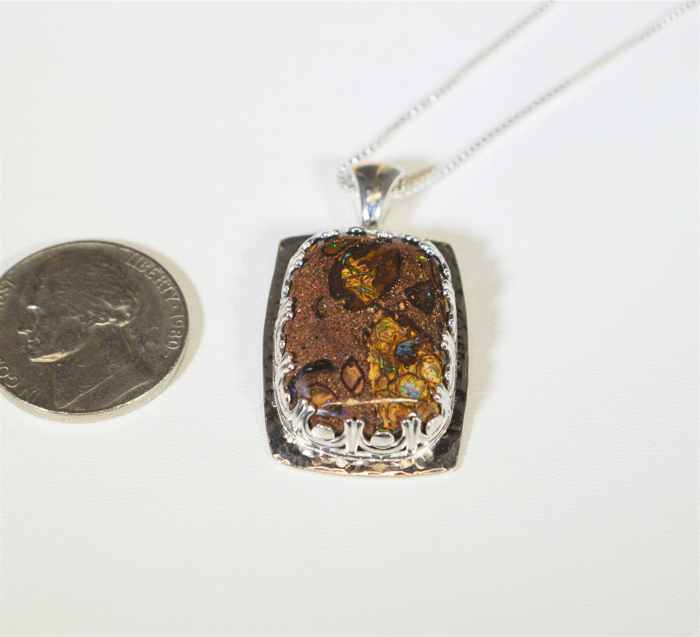 Boulder Opal Necklace, Silver Solid 925, Yowah Opal Necklace, Natural Opal, Australian Boulder Opal, Opal Necklace