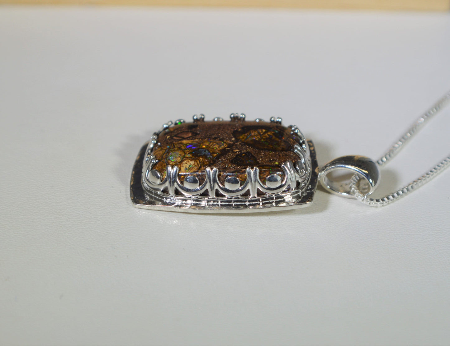 Boulder Opal Necklace, Silver Solid 925, Yowah Opal Necklace, Natural Opal, Australian Boulder Opal, Opal Necklace