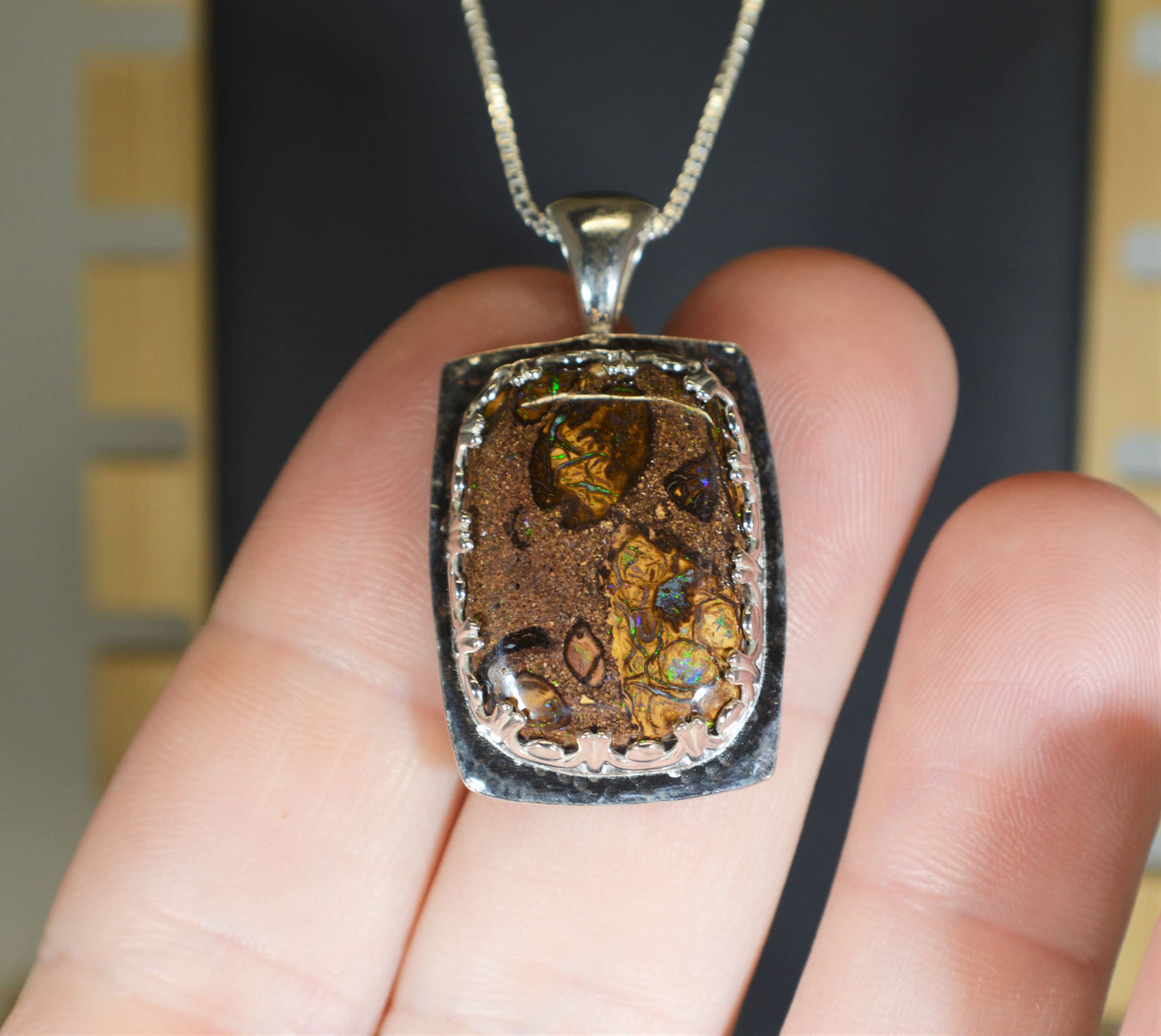 Boulder Opal Necklace, Silver Solid 925, Yowah Opal Necklace, Natural Opal, Australian Boulder Opal, Opal Necklace