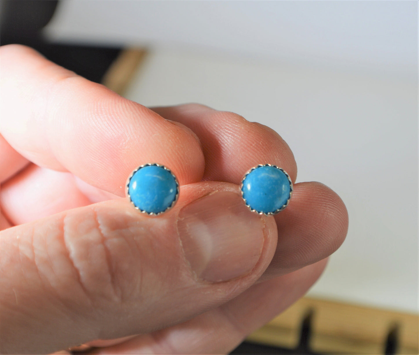 Turquoise Earring, Turquoise Studs, Kingman AZ Turquoise, Bright Blue Turquoise Post Earring, American Turquoise