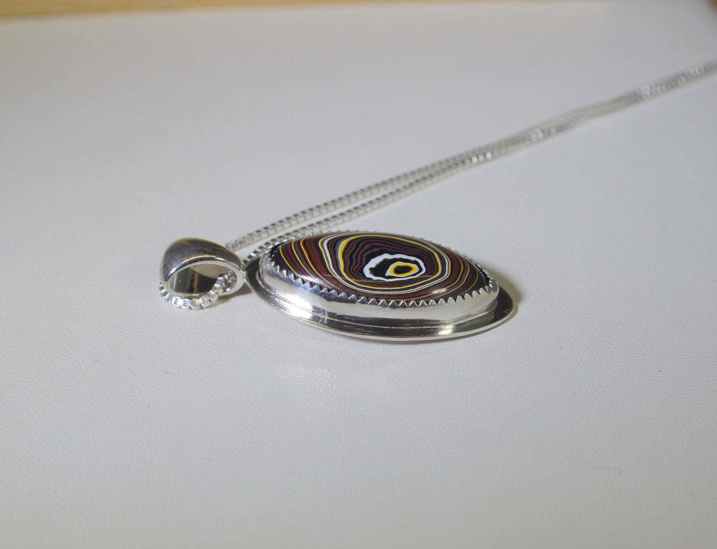 Fordite Necklace, Vet Fordite, Solid Silver, Marquise Fordite Pendant, Sports Car Fordite, Recycled, Artisan Handmade, ES15