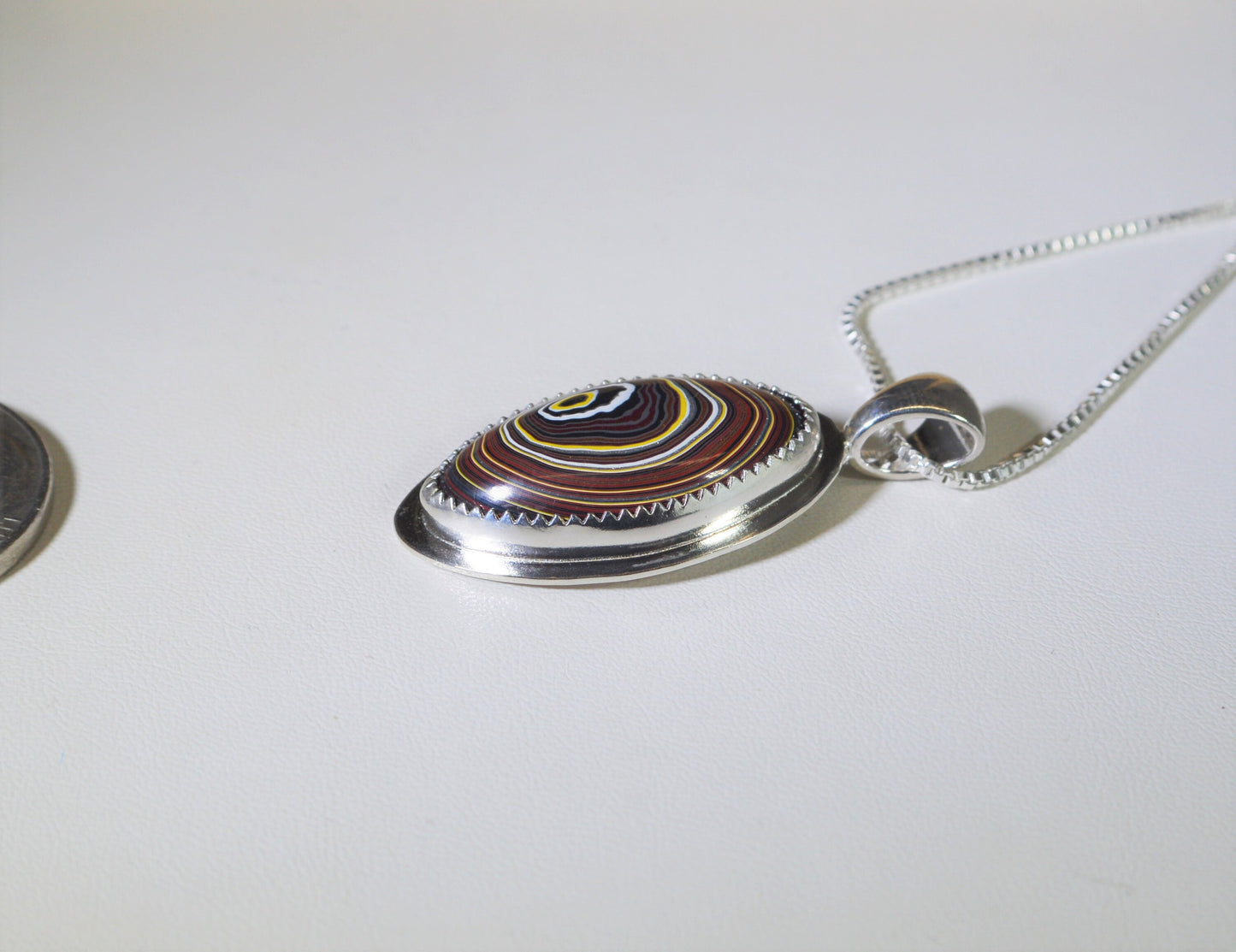 Fordite Necklace, Vet Fordite, Solid Silver, Marquise Fordite Pendant, Sports Car Fordite, Recycled, Artisan Handmade, ES15