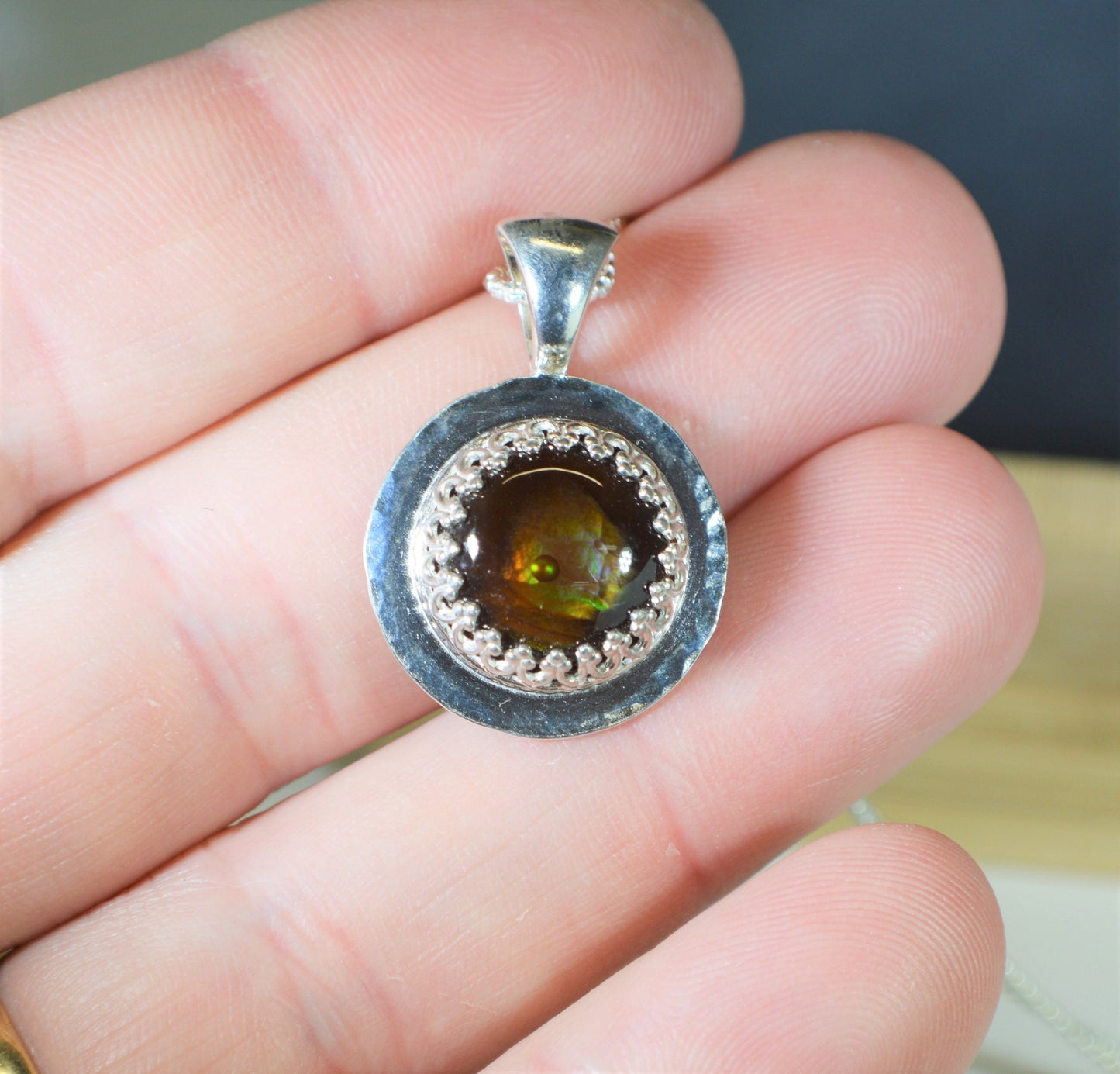 Arizona Fire Agate Necklace, Sterling Silver, High Quality Stone
