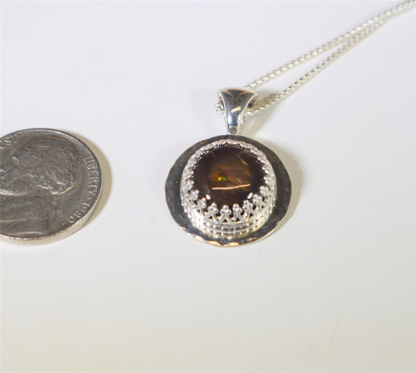 Arizona Fire Agate Necklace, Sterling Silver, High Quality Stone