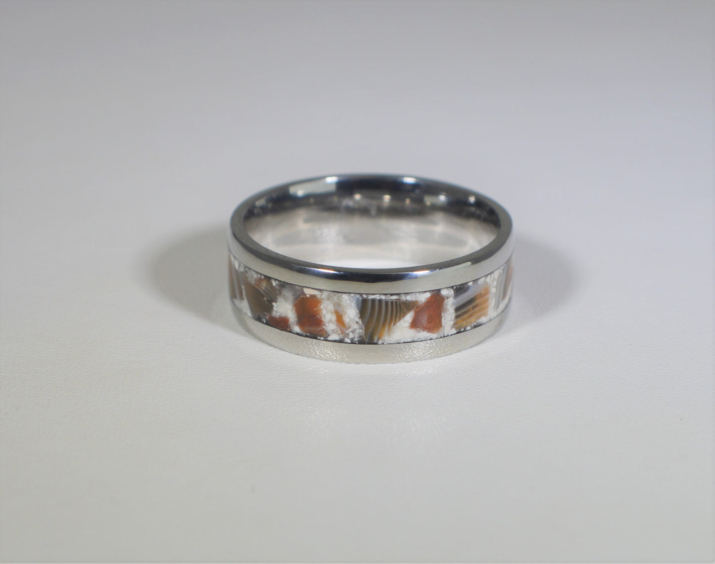 Lake Superior Agate Ring, Size 10 1/2, Stainless Steel Lake Superior Channel Ring, LSA Ring, WI Made, Mens Lake Superior Agate Ring W/O