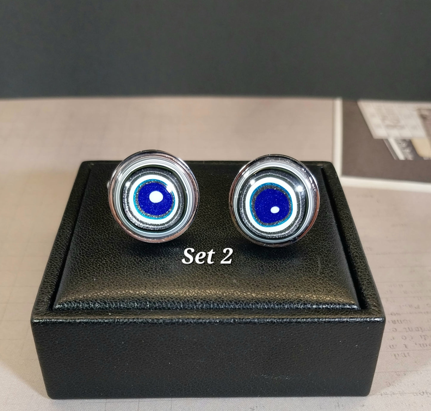 Fordite Cuff Link Stainless Steel Settings