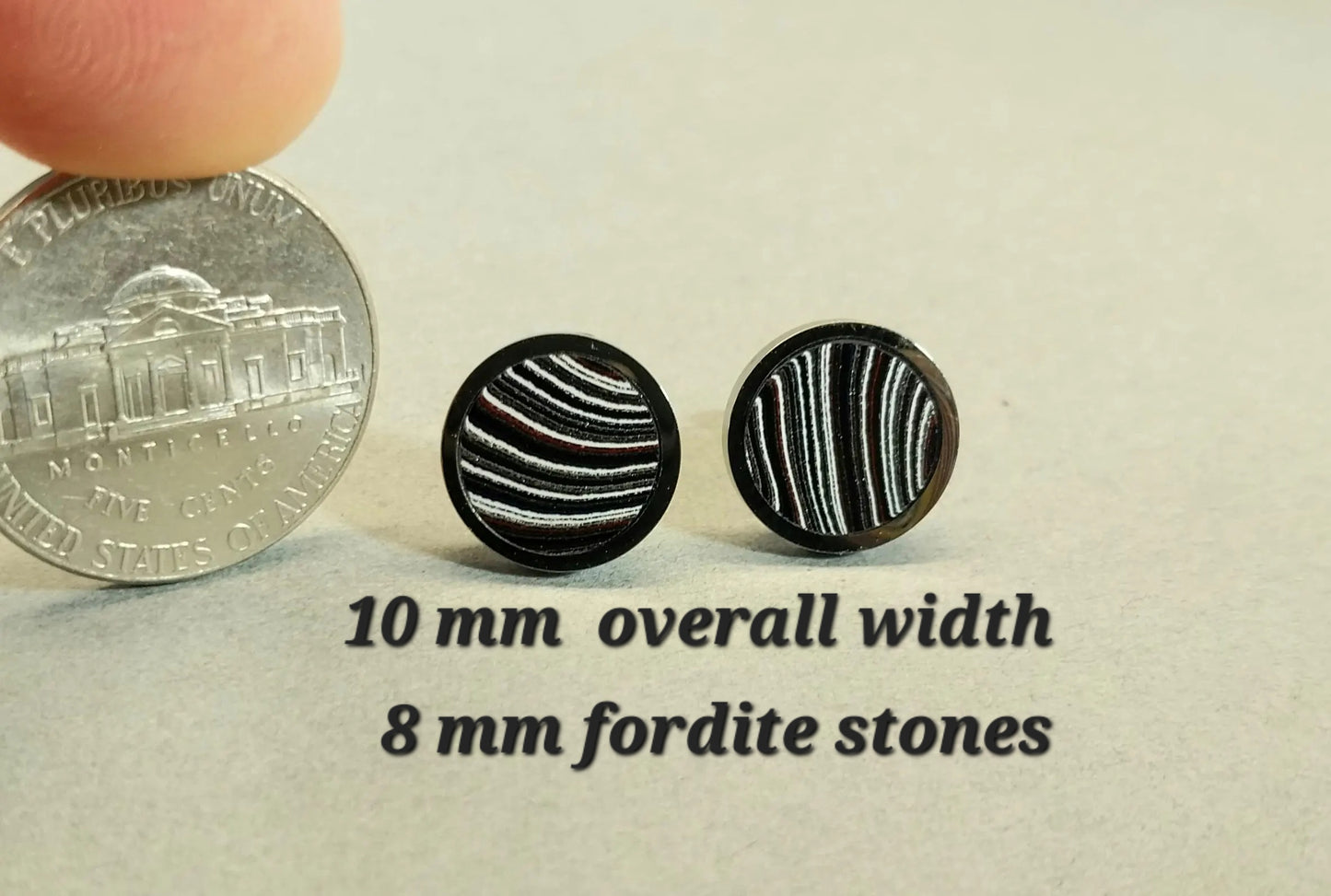 Michigan Fordite Earrings with Flush Set Stones in Stainless Steel
