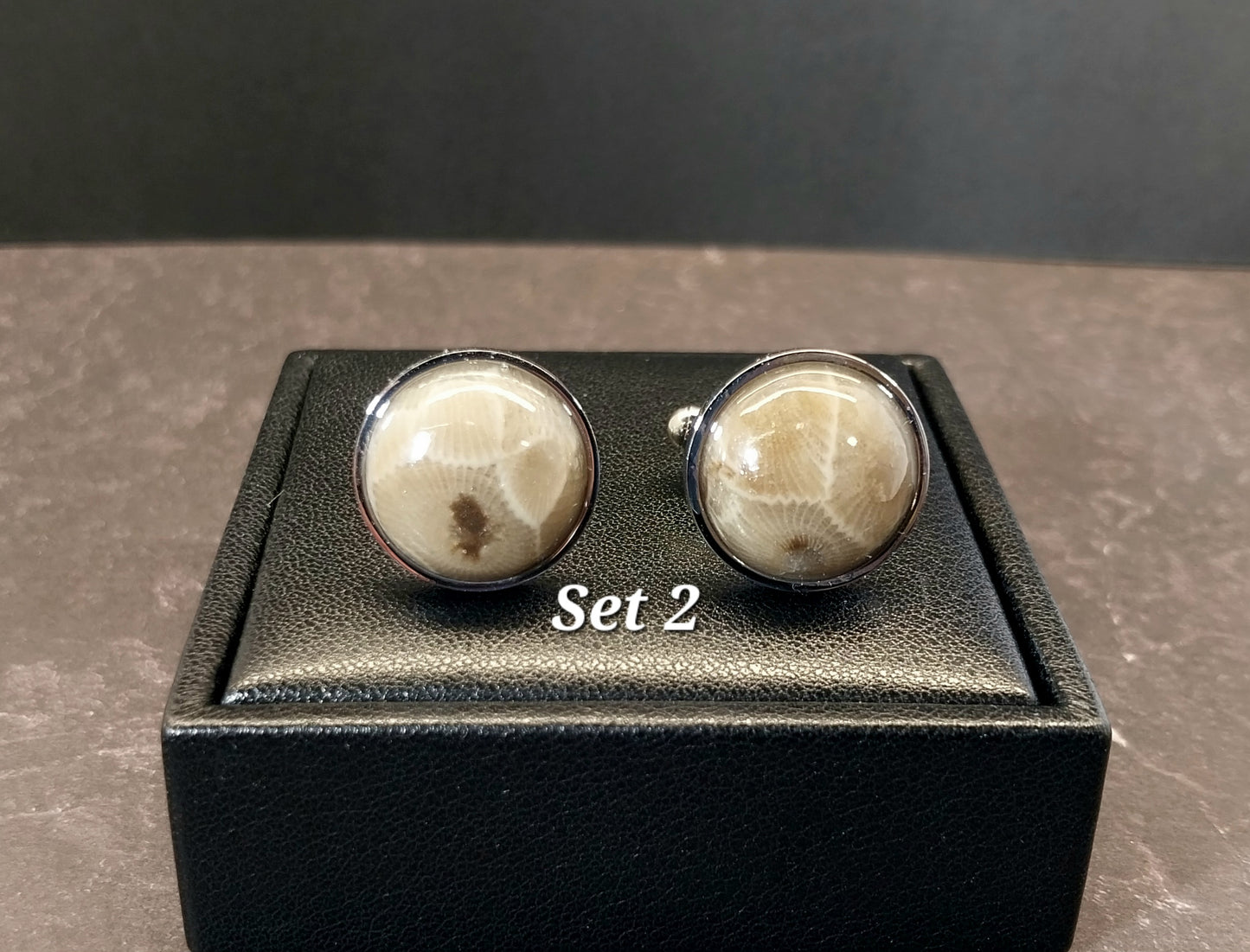 Petoskey Stone Cufflinks Handmade Textured Brass or Stainless Steel Settings