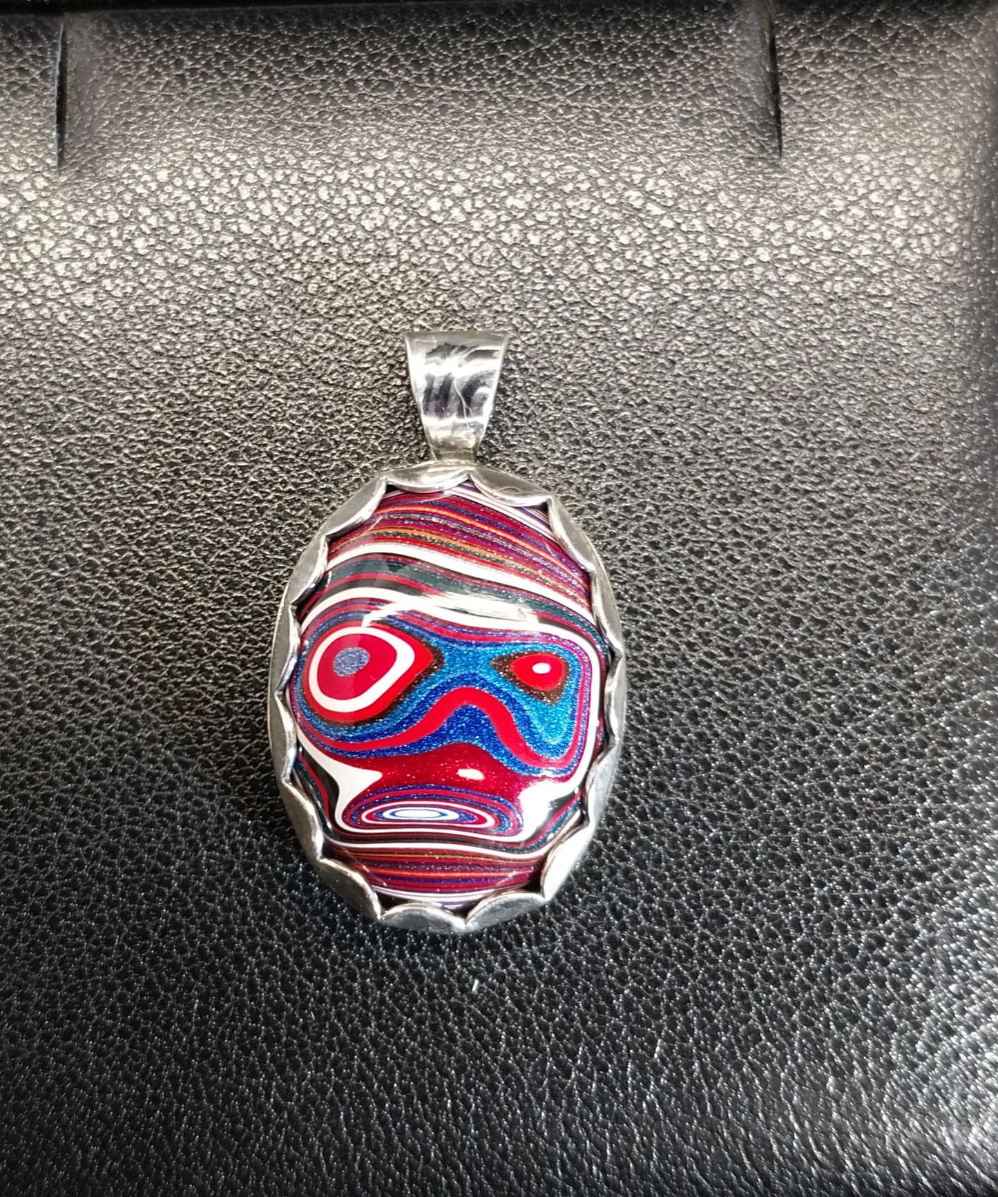 Fordite Necklace in Solid Silver with Wild Patterns