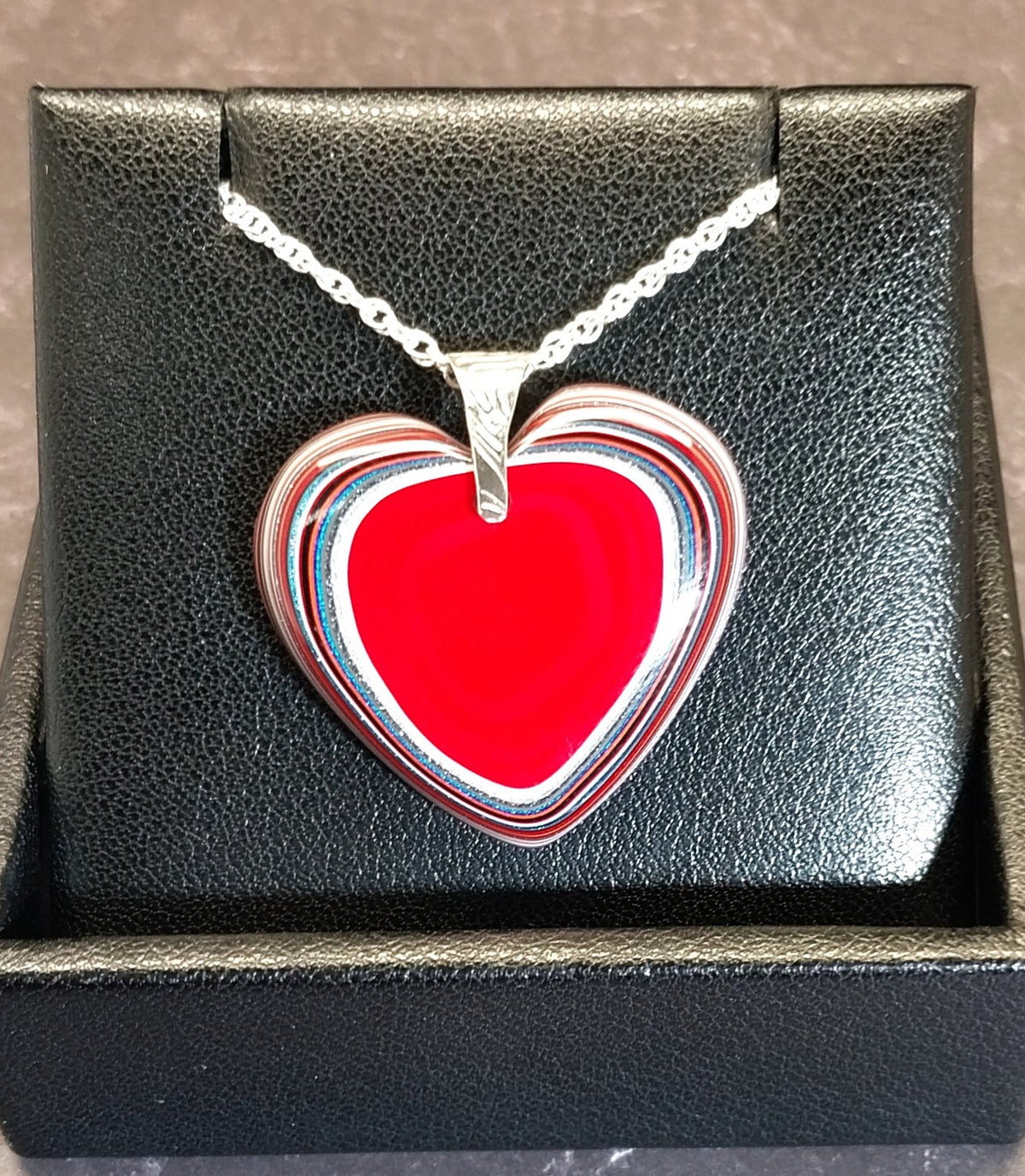 Red Fordite Heart with Solid Sterling Silver Bail and Chain