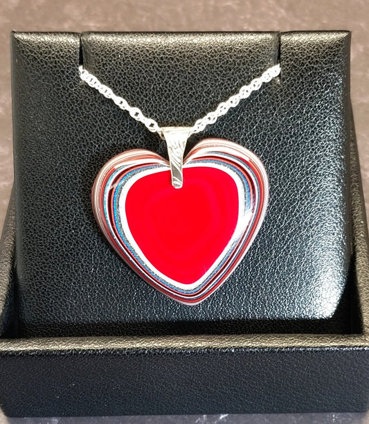 Red Fordite Heart with Solid Sterling Silver Bail and Chain
