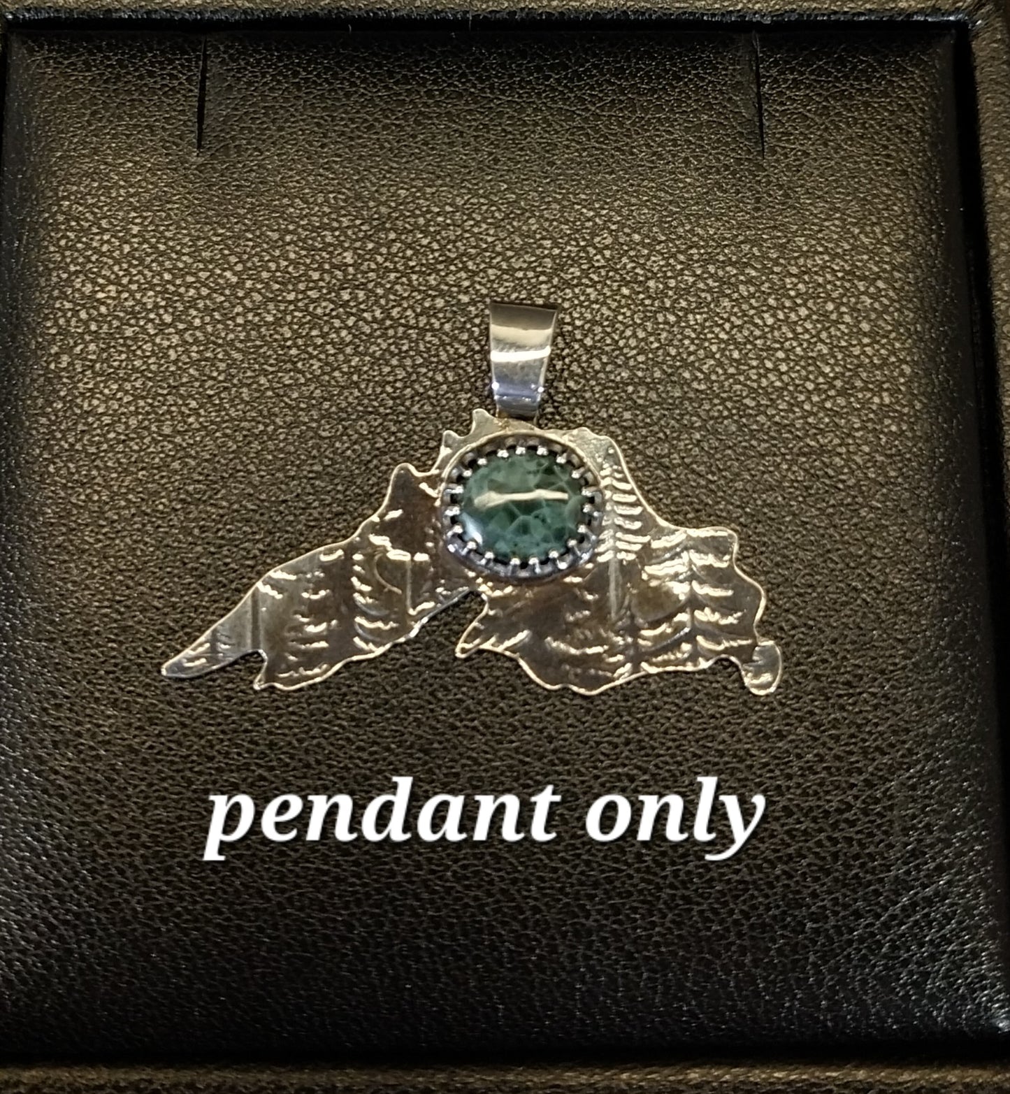 Greenstone Necklace In The Shape of Lake Superior Silver