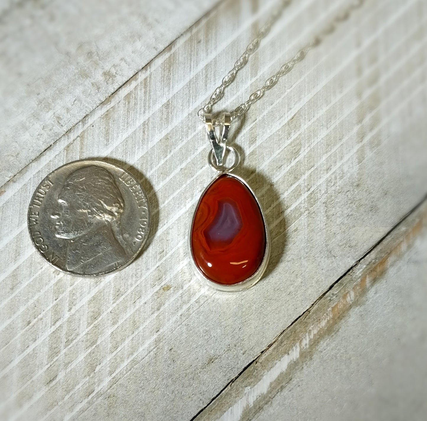 Red Hot Geode Agate Necklace, Berrando Agate, Solid Silver Agate Necklace