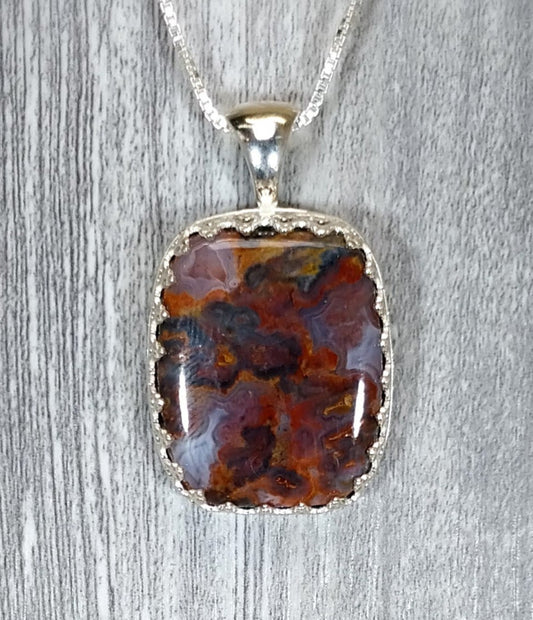 Agate Necklace, 925 Silver, Extraordinary Multicolor Cathedral Agate, Natural Agate, Natural Stone, Blue and Yellow Agate