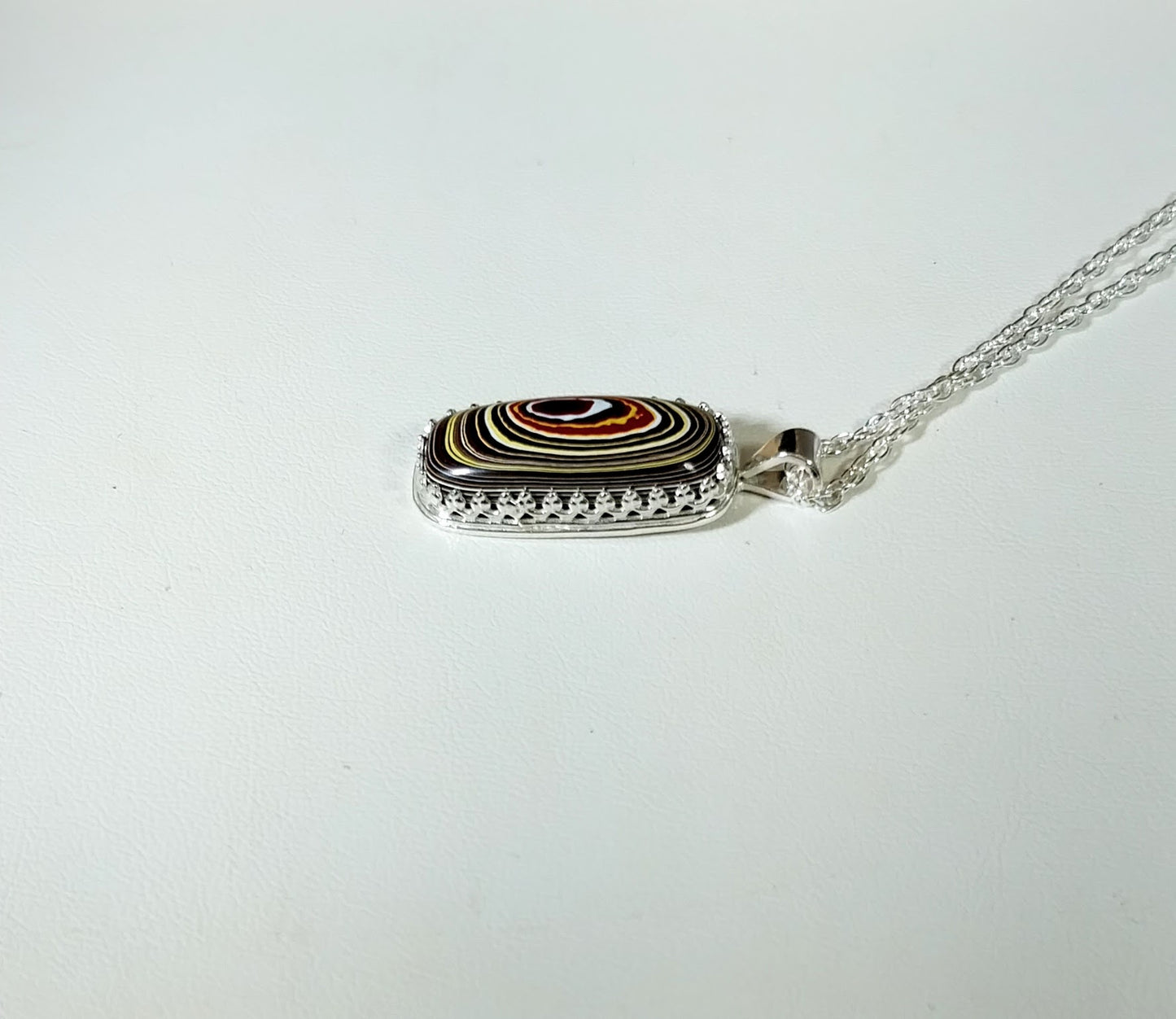 Fordite Necklace, Solid Silver 925, Fordite Pendant, Colorful Art Deco Pendant, Veteran Made