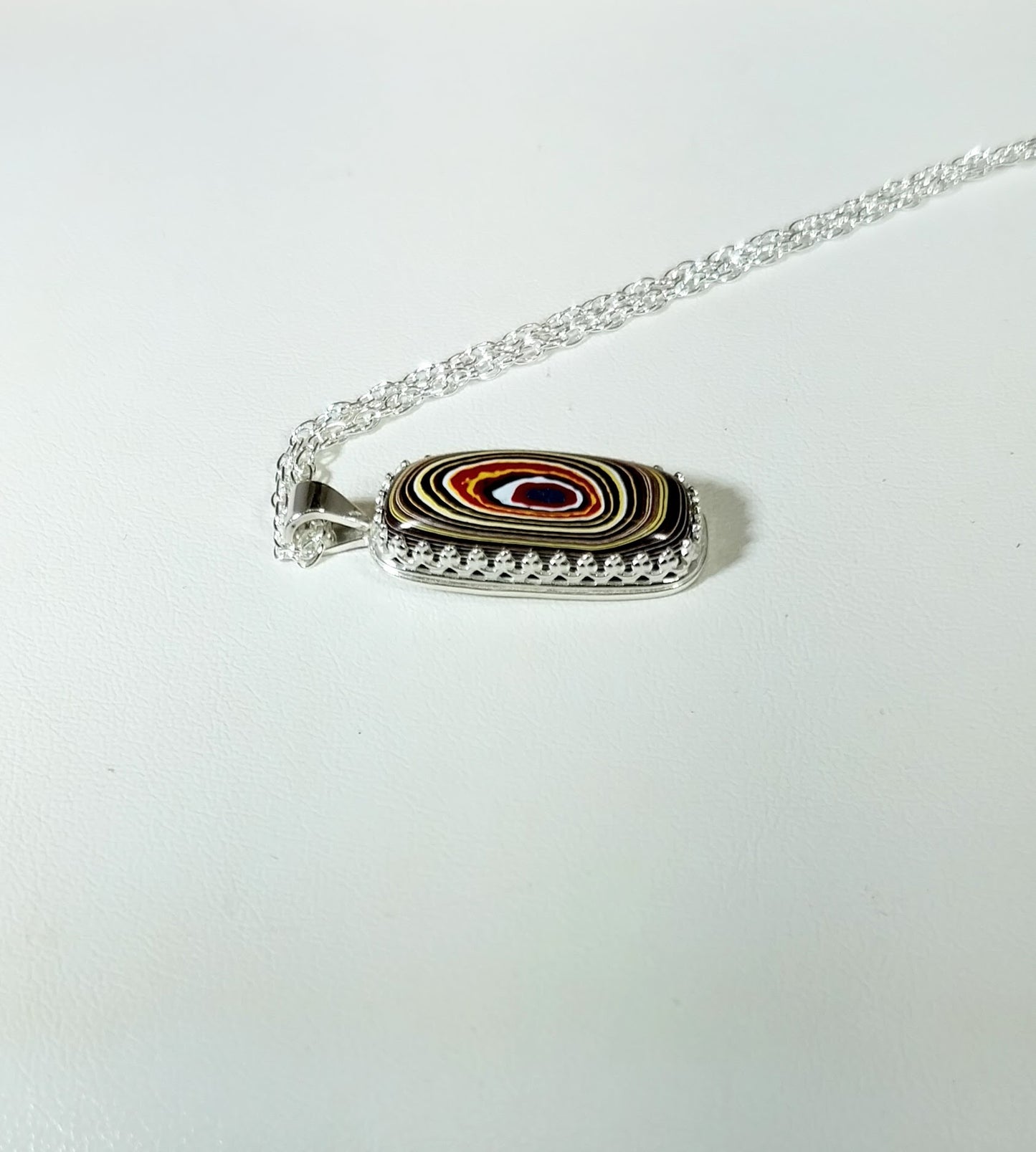 Fordite Necklace, Solid Silver 925, Fordite Pendant, Colorful Art Deco Pendant, Veteran Made