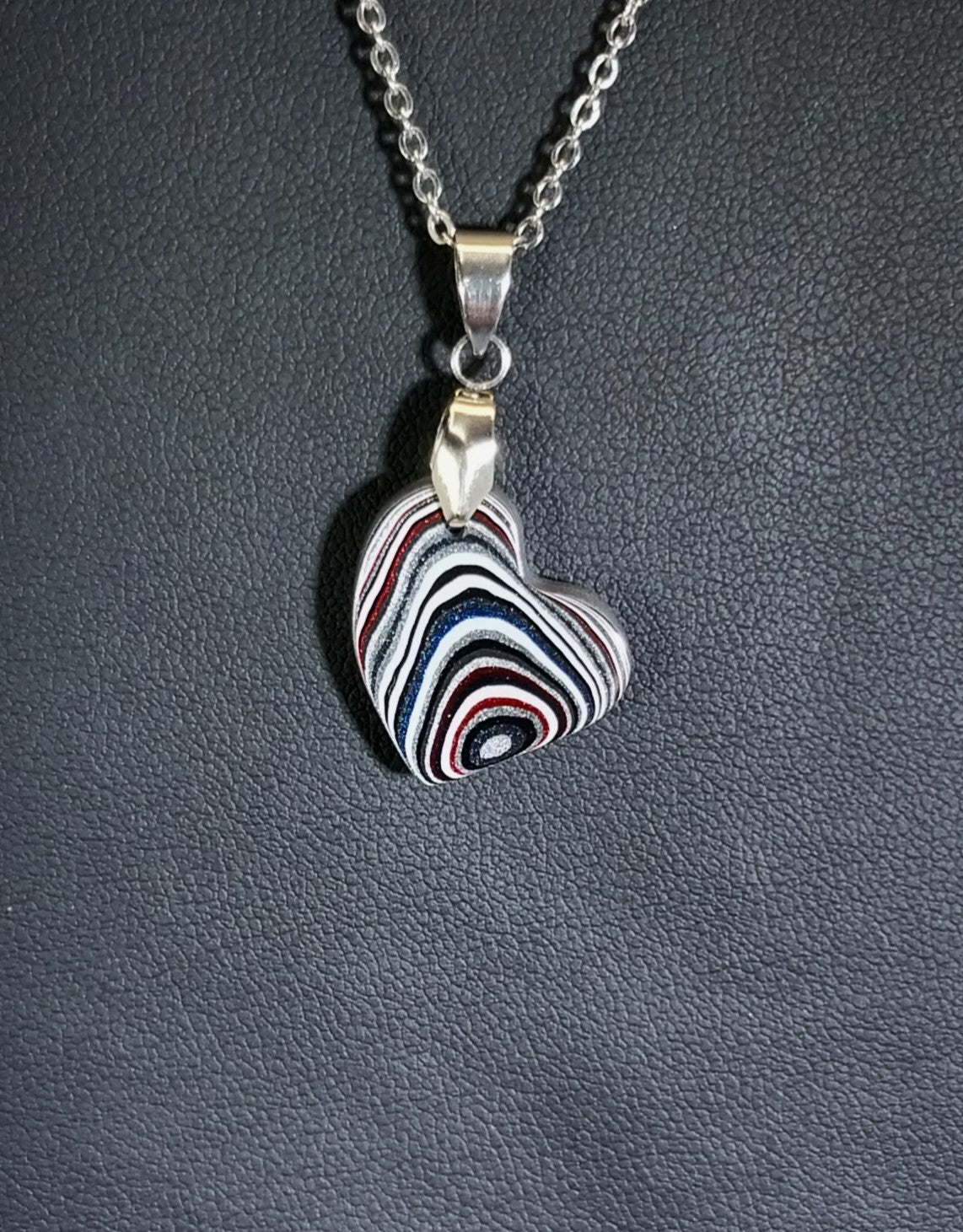 Fordite Heart Necklace, Whimsy Heart Pendant, Fordite Heart, W/O