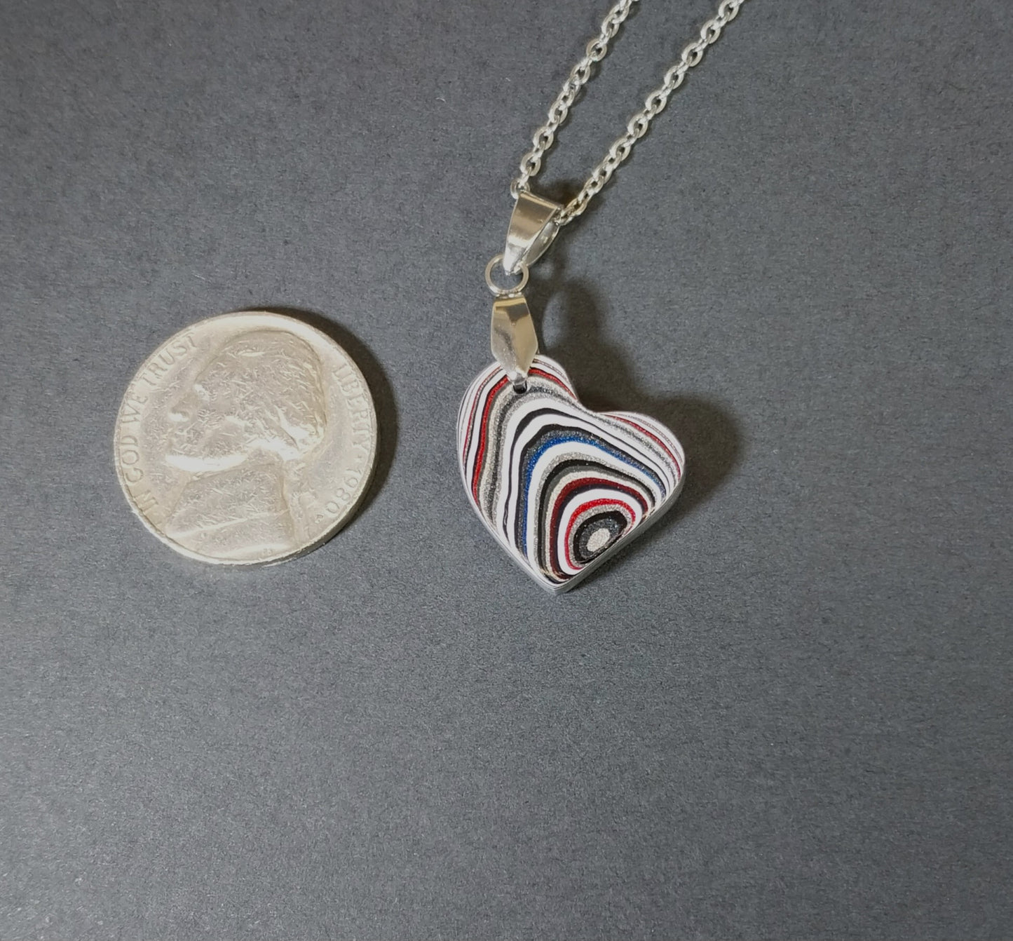 Fordite Heart Necklace, Whimsy Heart Pendant, Fordite Heart, W/O