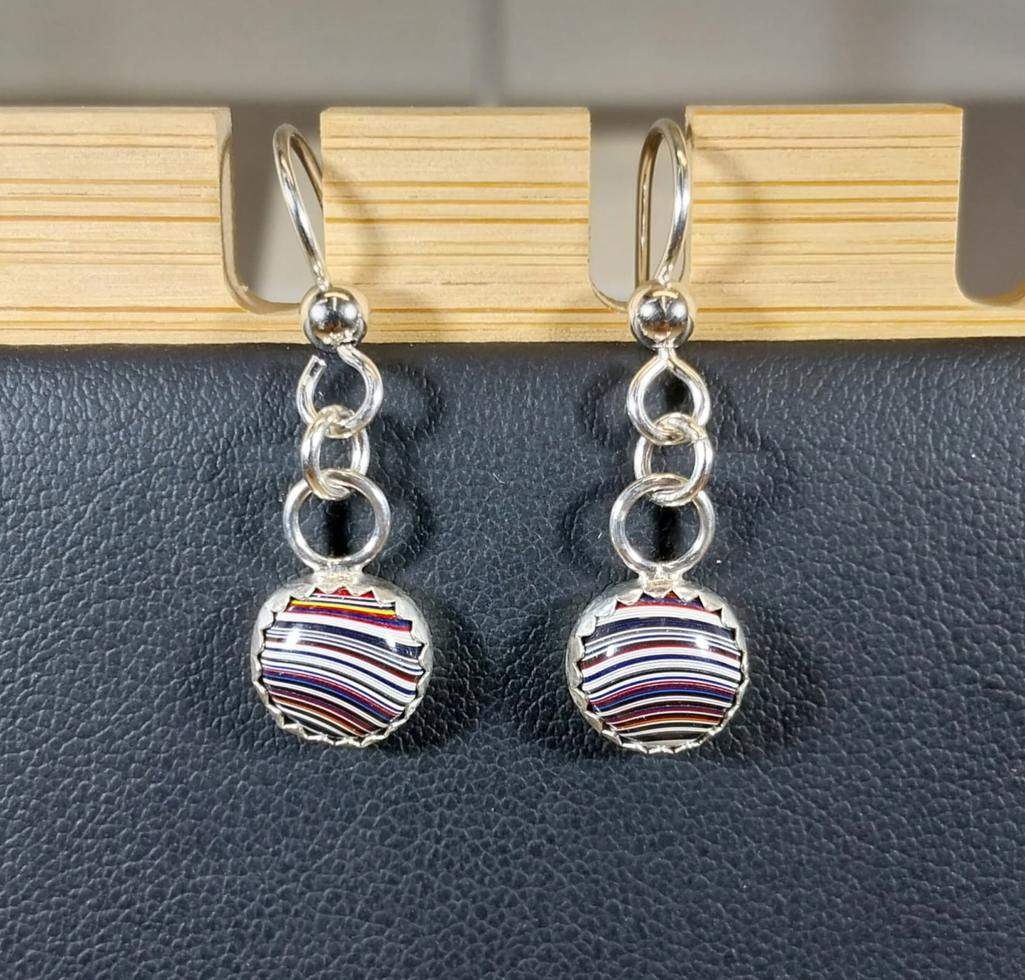 Fordite Earrings, Solid Silver Ear Wires, Stripes, Fordite Silver Earrings, Fordite, USA Handmade Art, Drop Earrings