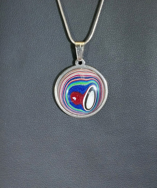 Fordite Necklace, Great Gift Idea, Semi Truck Fordite Necklace, Stainless Setting, Fordite Pendant, Includes Chain, Fordite Jewelry