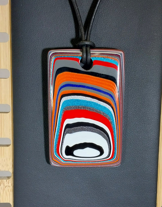 Large Fordite Necklace, Reversible, Black Leather Cord, Beautiful Colors!