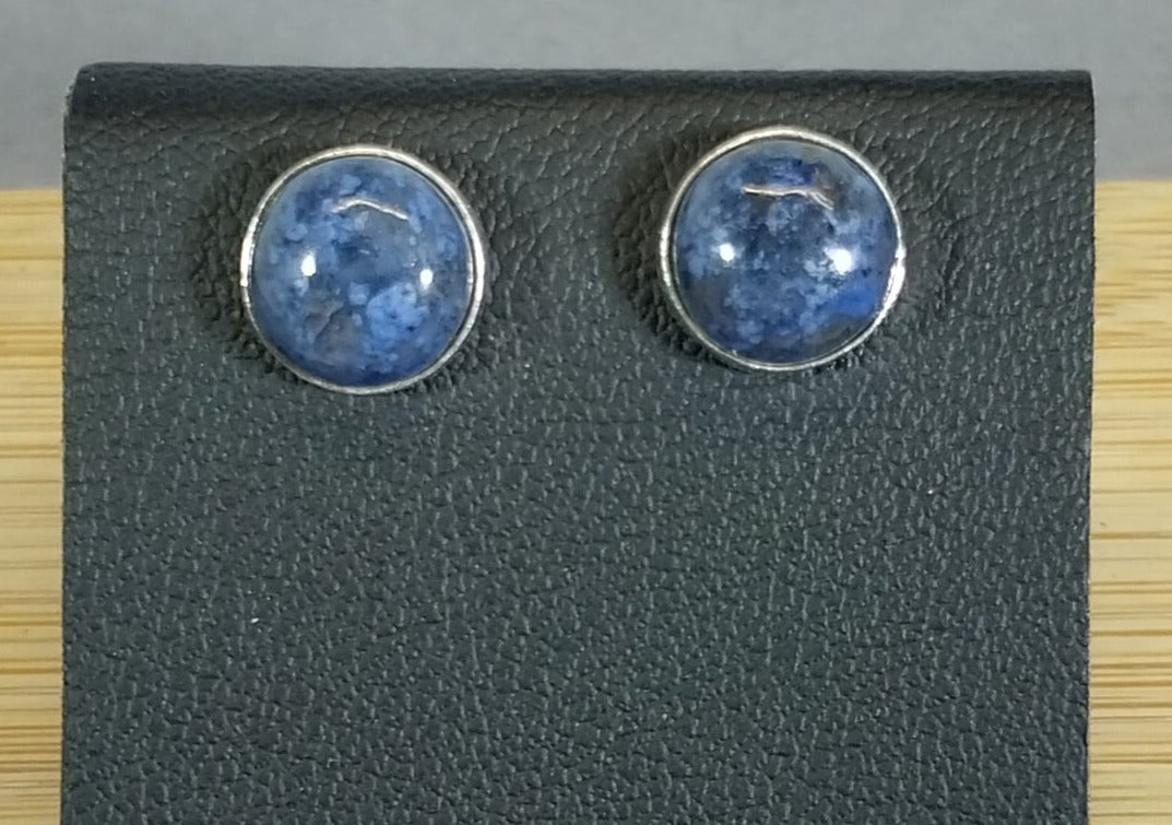 Dumortierite Stud Earring, Solid Silver Blue Quartz Earrings, Quartz Stud, Quartz Post Earring, Deep Blue Natural Stone Earrings